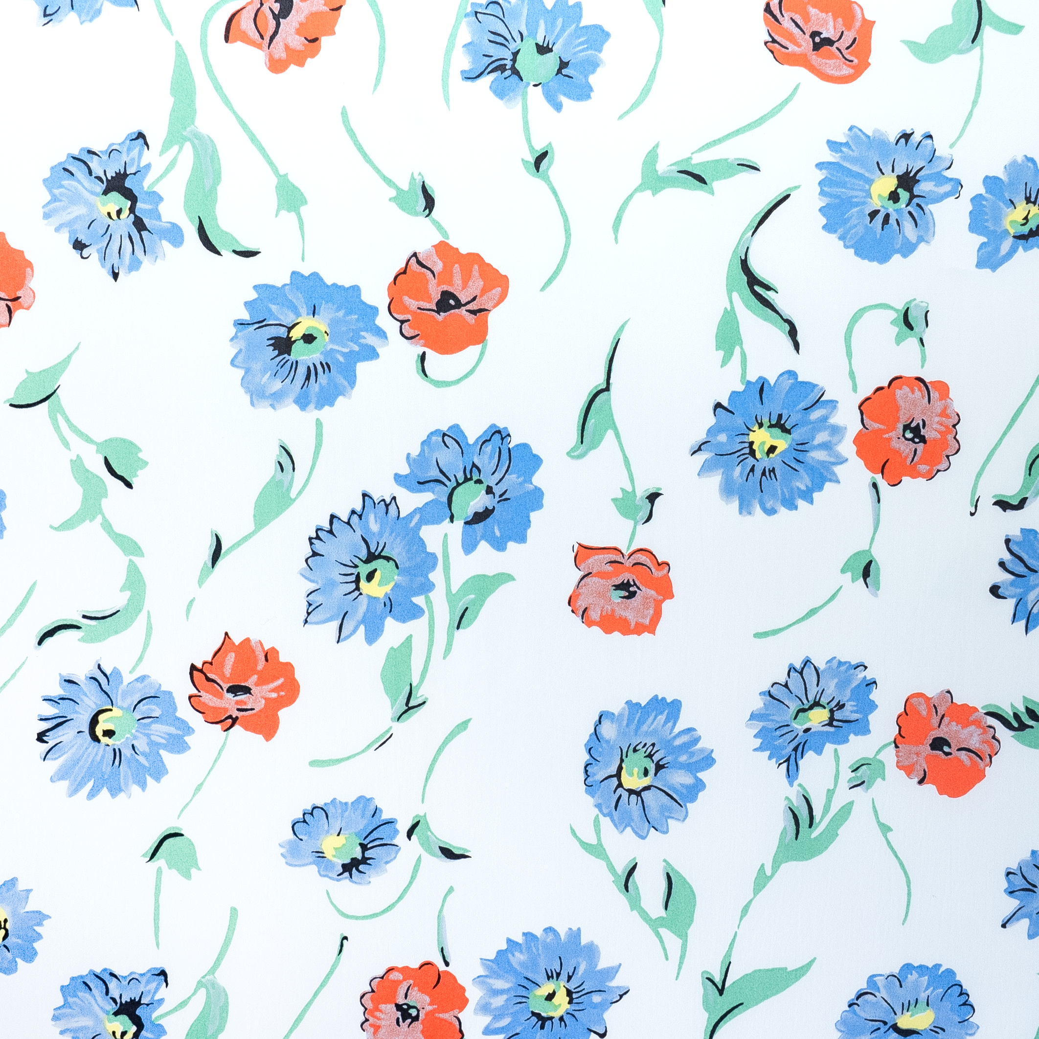 Meadow Flowers in blue and red with green leaves/stems