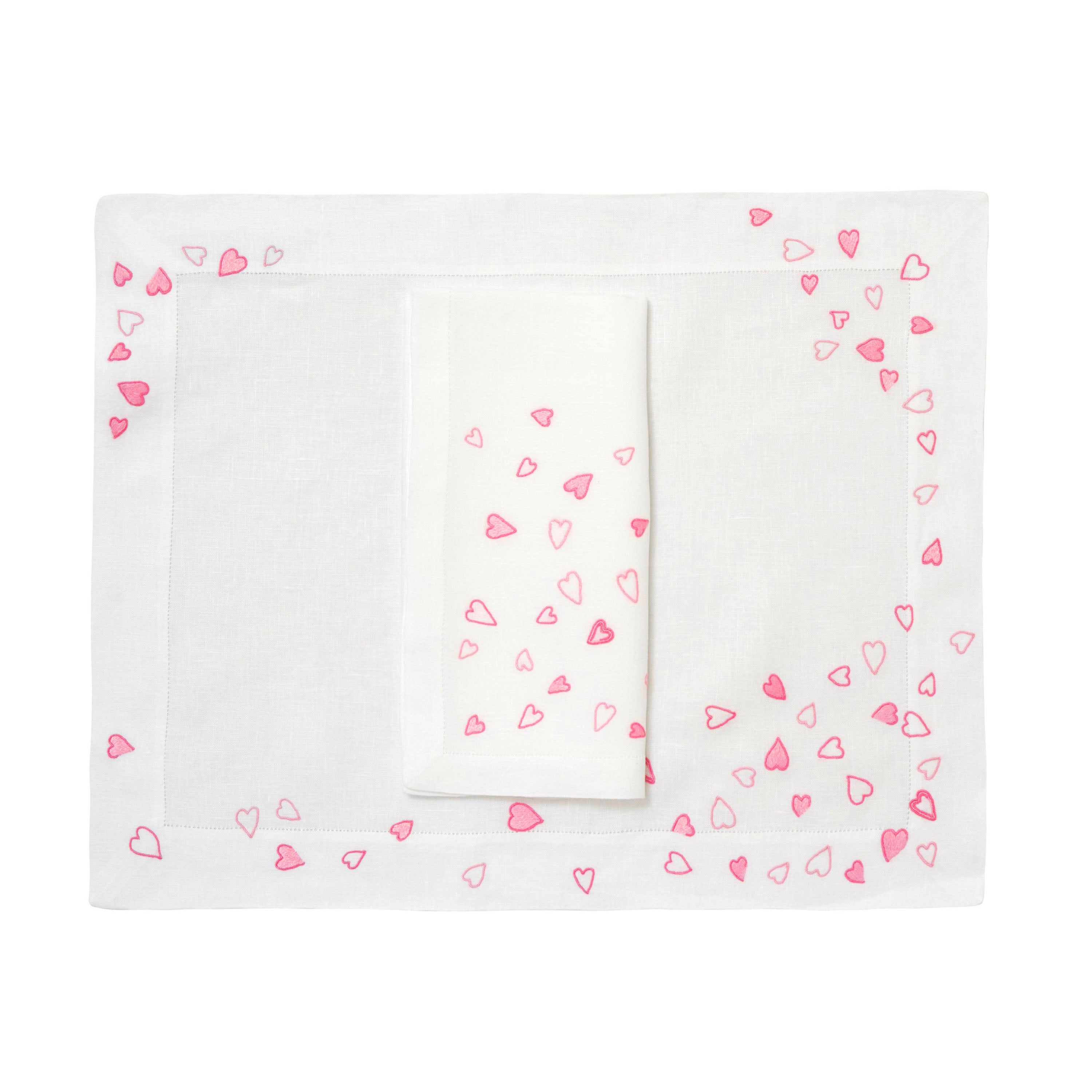 Coeurs Pink Emb. Placemat/Napkin Sets