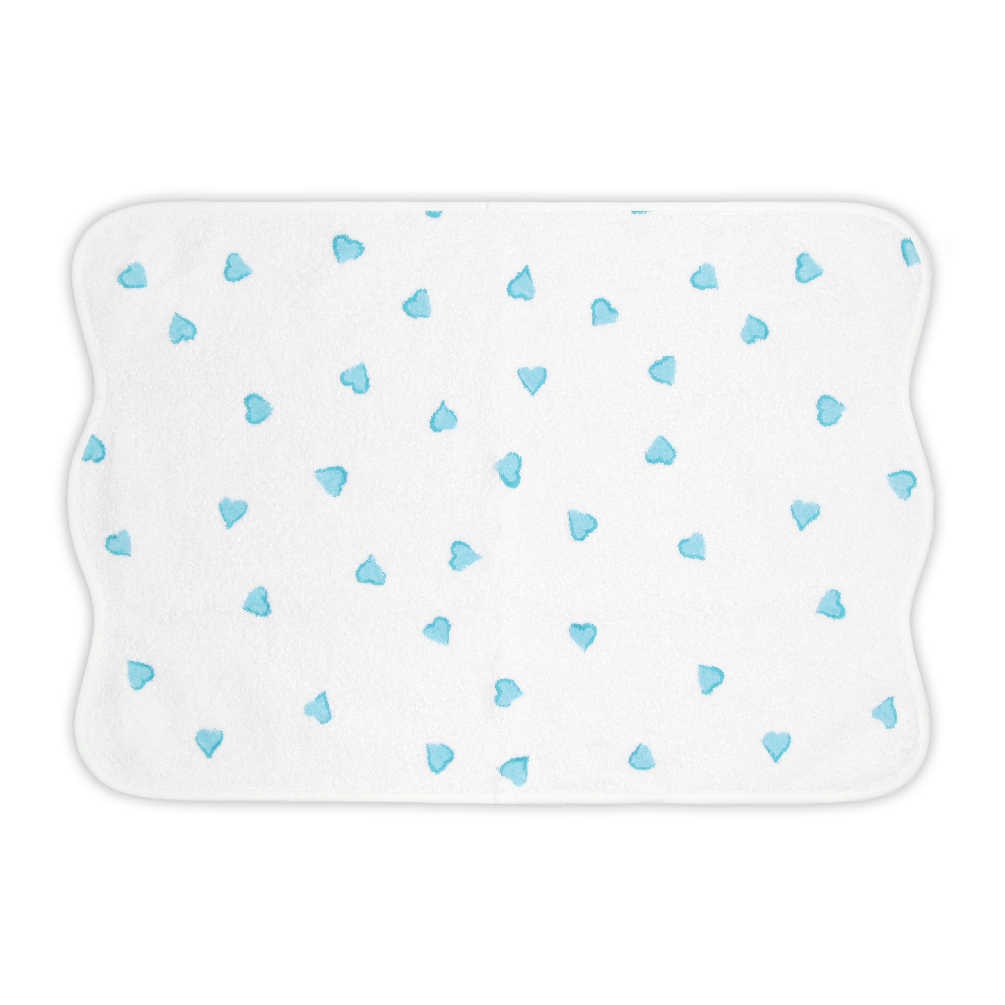 Printed Hearts in turquoise Hand Towel on a solid white background.