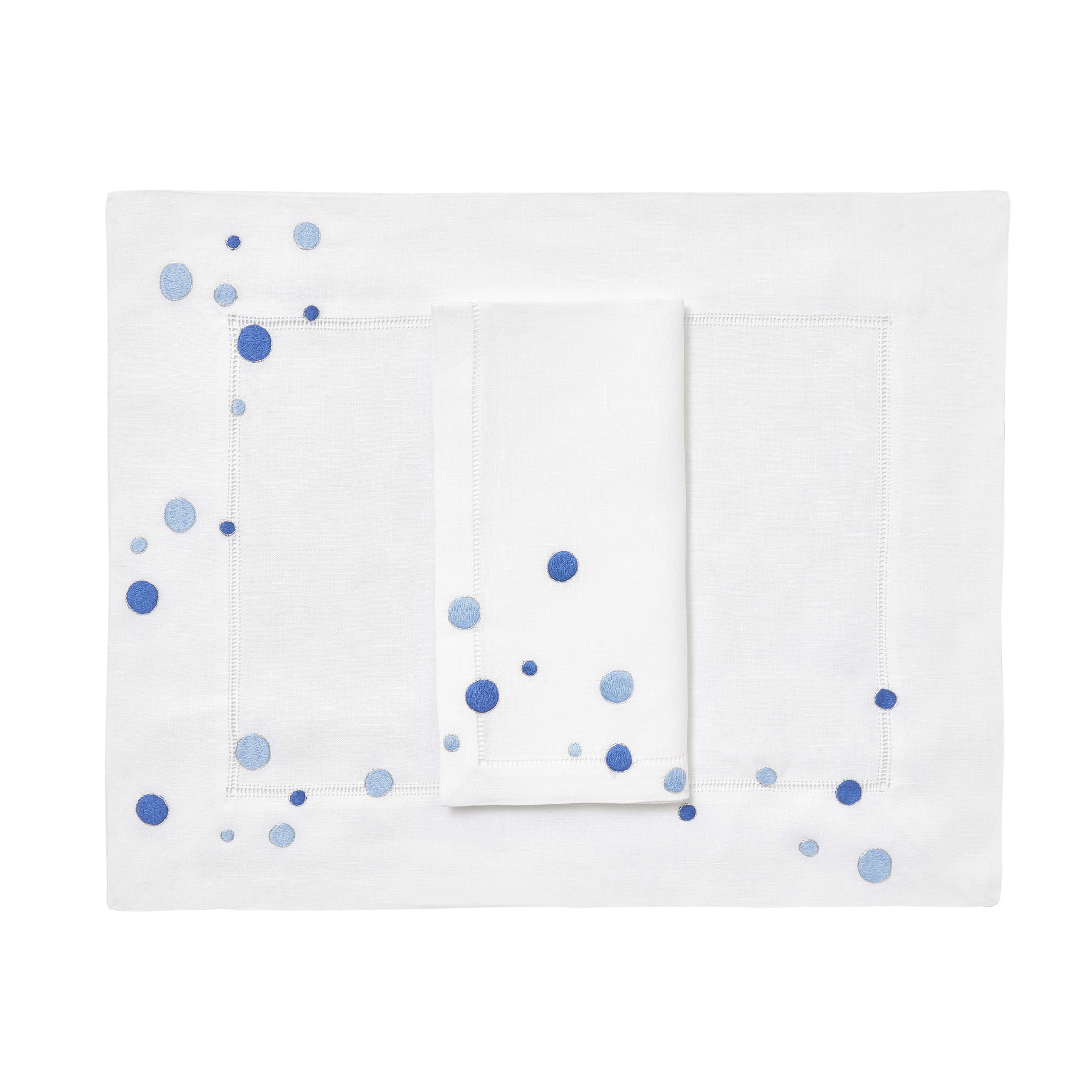 五彩纸屑蓝色嵌入。餐垫/餐巾套装