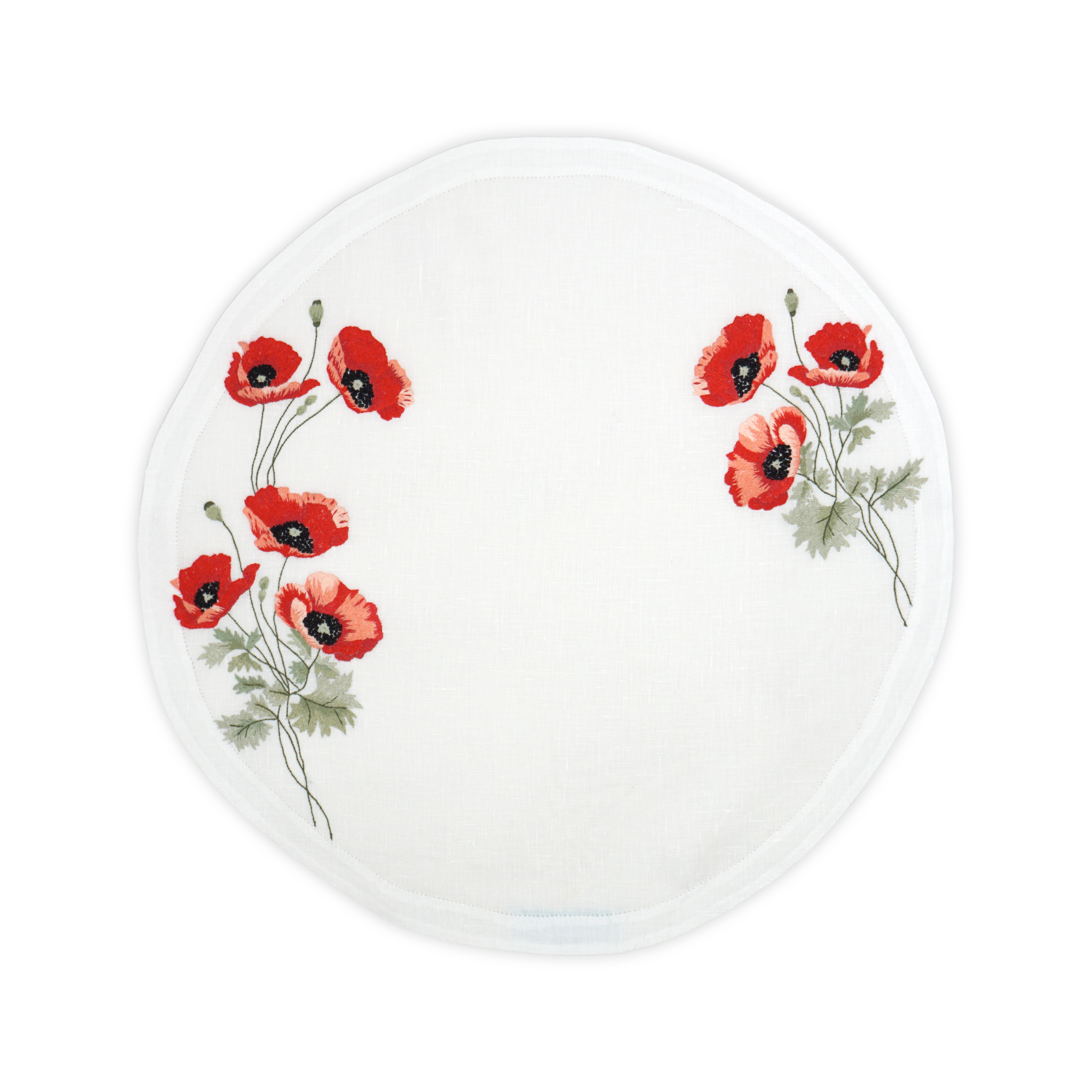 Coquelicots Red Round Emb. Placemat/Napkin Sets