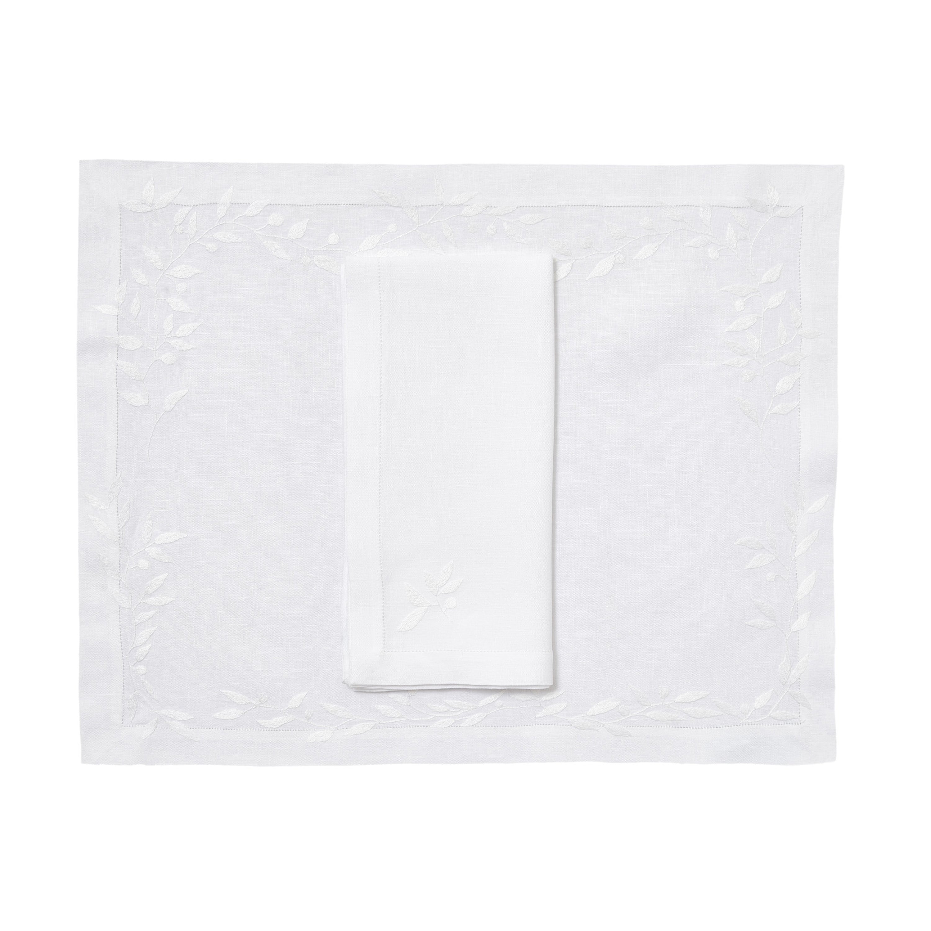 Feuilles d'Olivier 白嵌入。餐垫/餐巾套装
