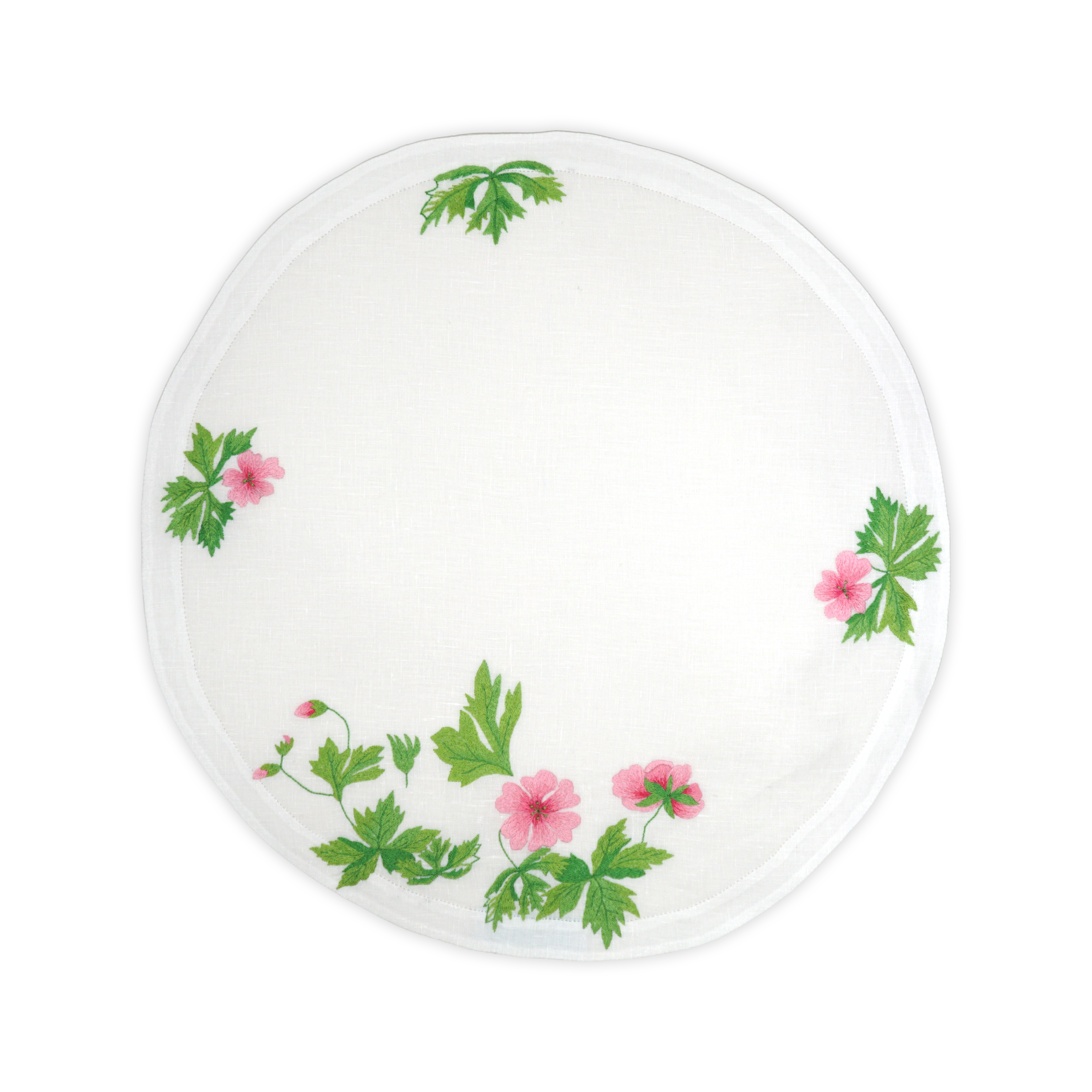 Fleurs Roses Round Emb. Placemat/Napkin Sets