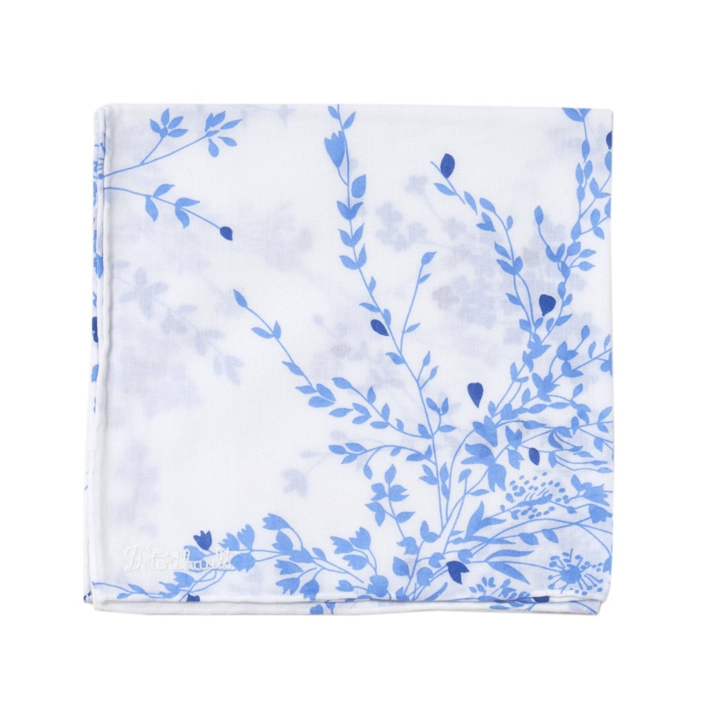 Blue floral-pattern printed handkerchief, shown on a white background.