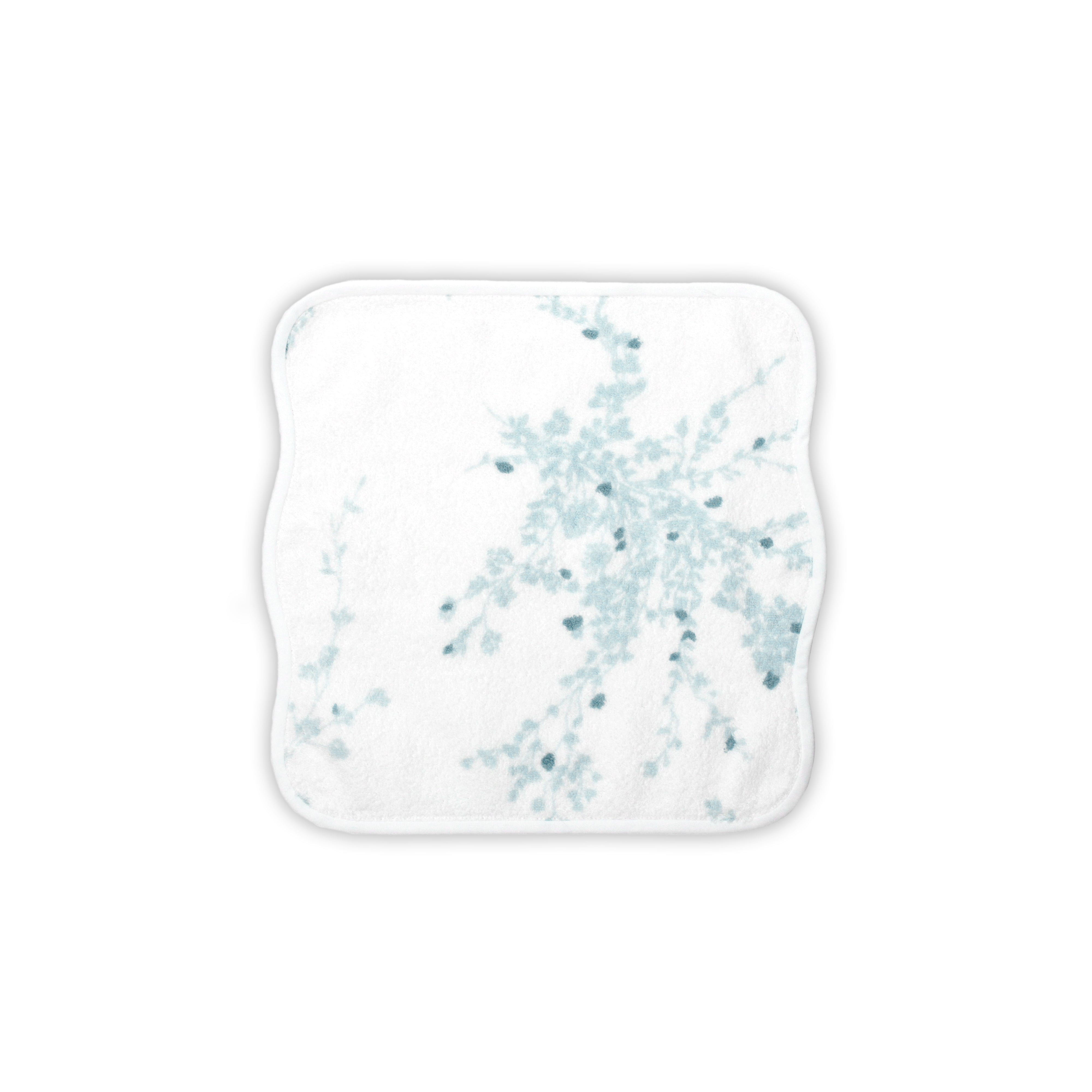 Printed light blue florals, Jete de Fleurs Print, Washcloth on a solid white background.