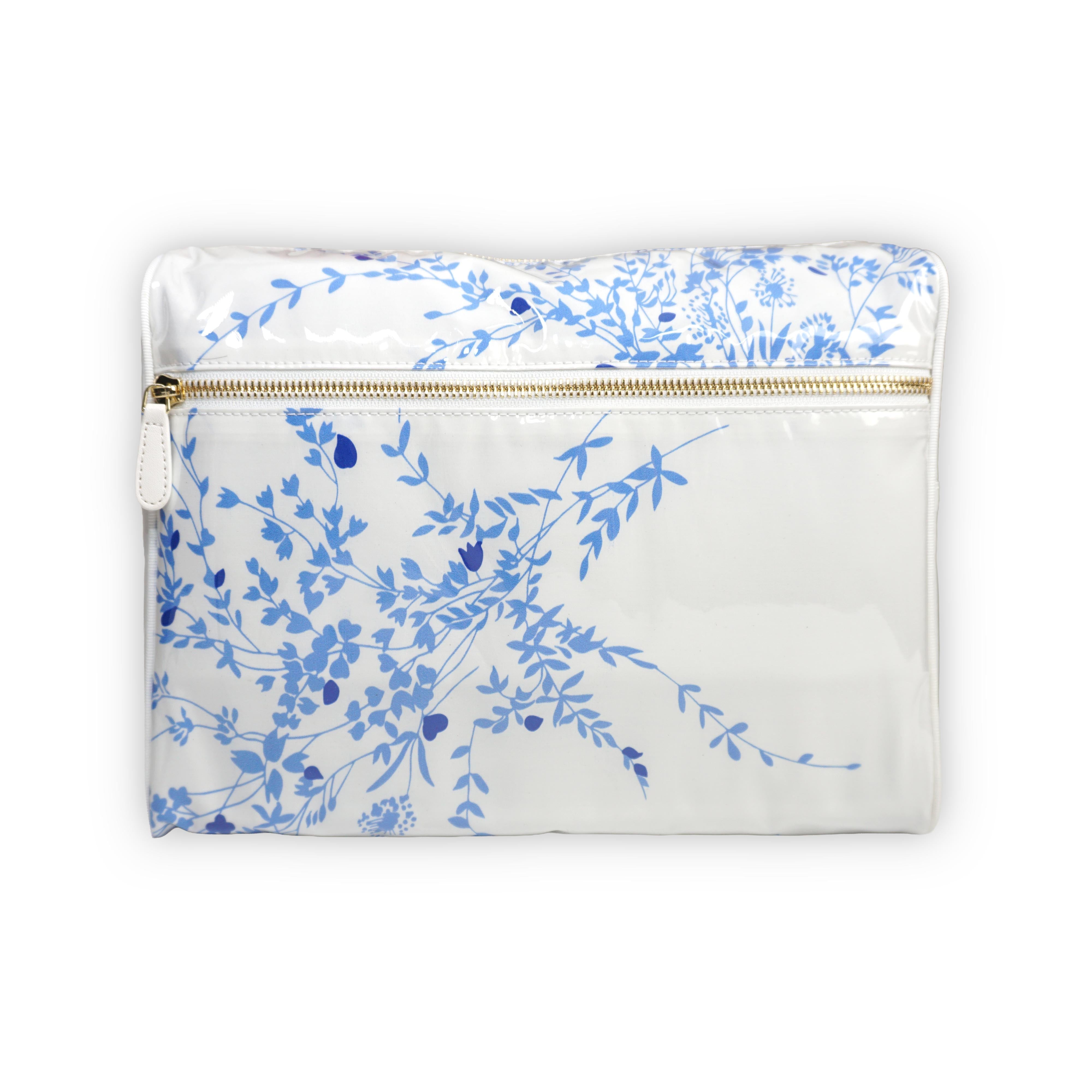 Jeté de Fleurs Blue Large Vinyl Cosmetic Bags
