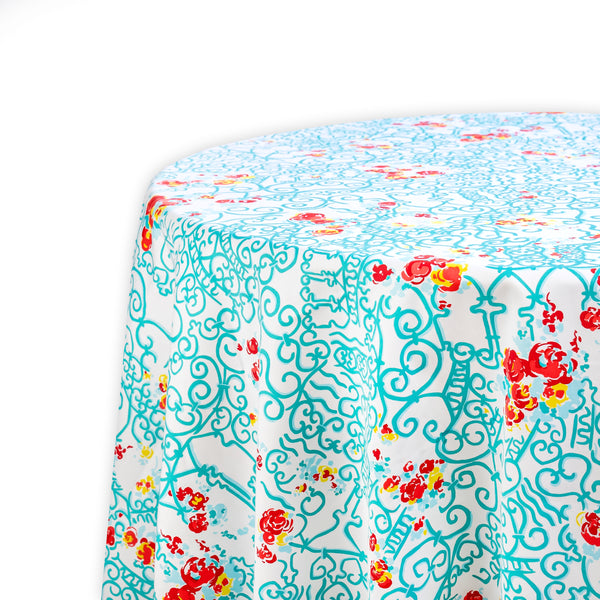 Fer Forgé Fleuri Turquoise/Red Printed Tablecloths