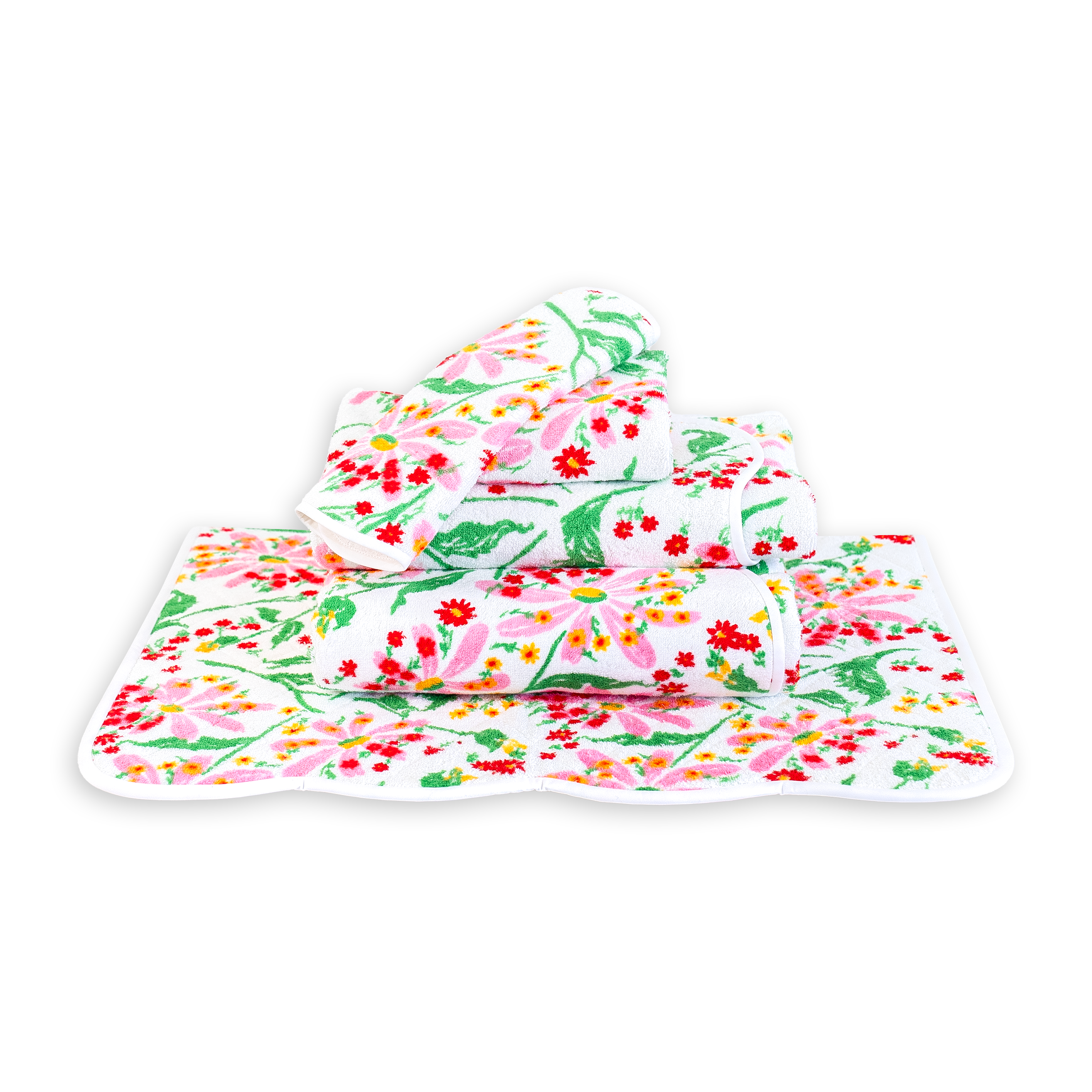 Marguerites Pink/Green Towels