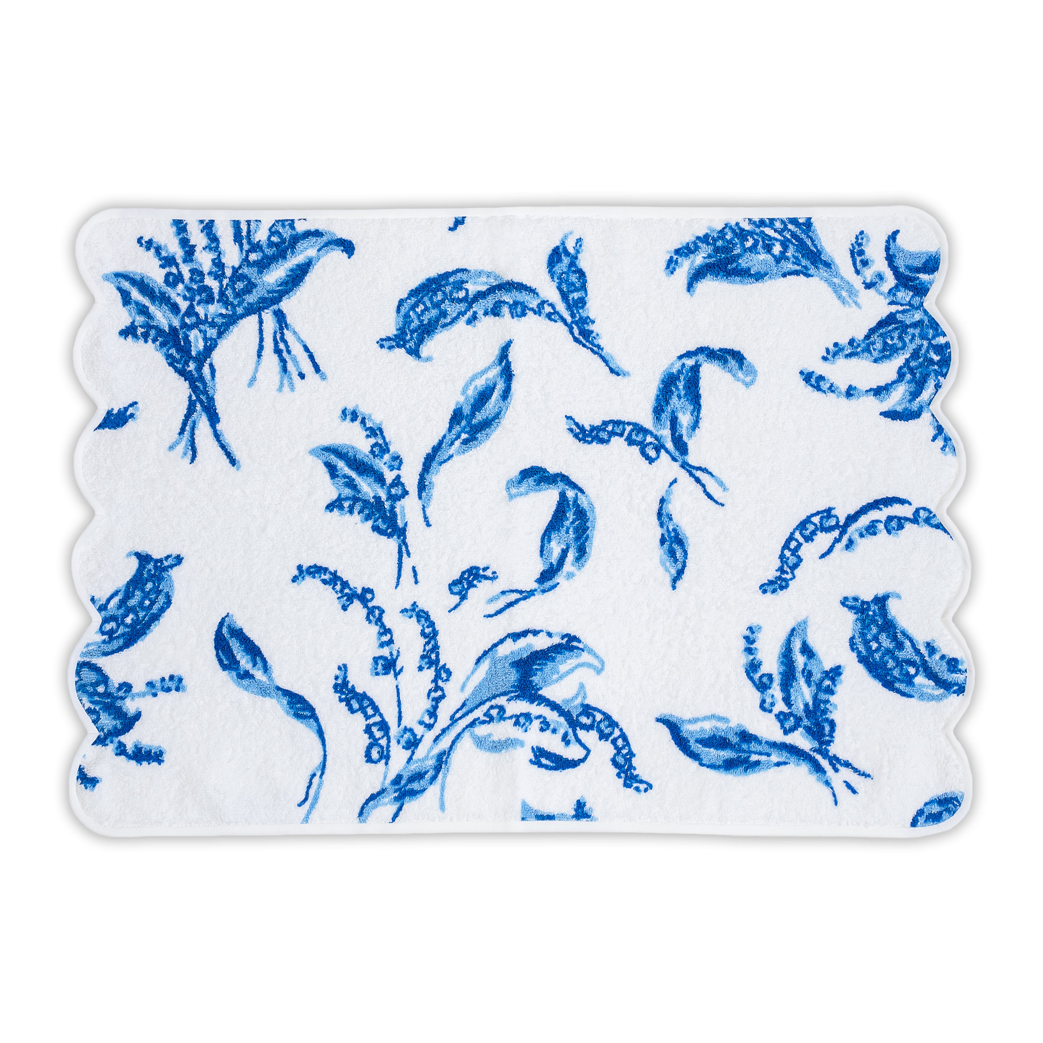 Printed blue lily of the valley, muguet print, Hand Towel on a solid white background.