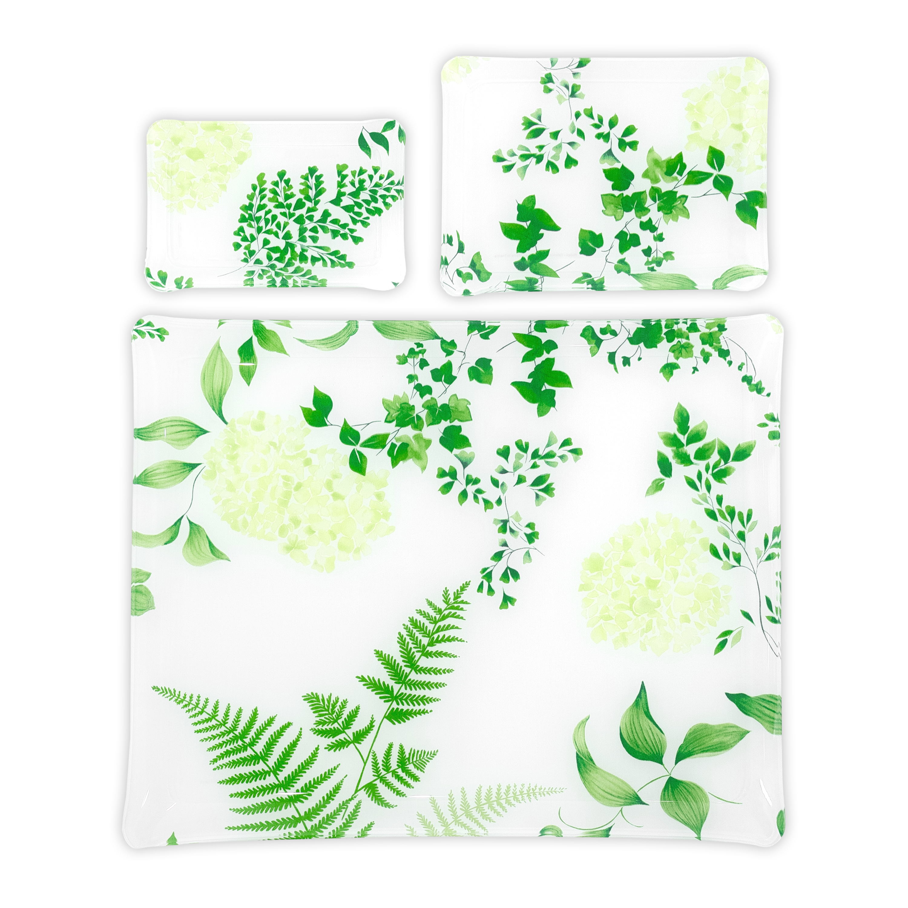 Group image of green ferns and hydrangeas print, Mariage, in 3 Trays sizes: Small, Medium & Large