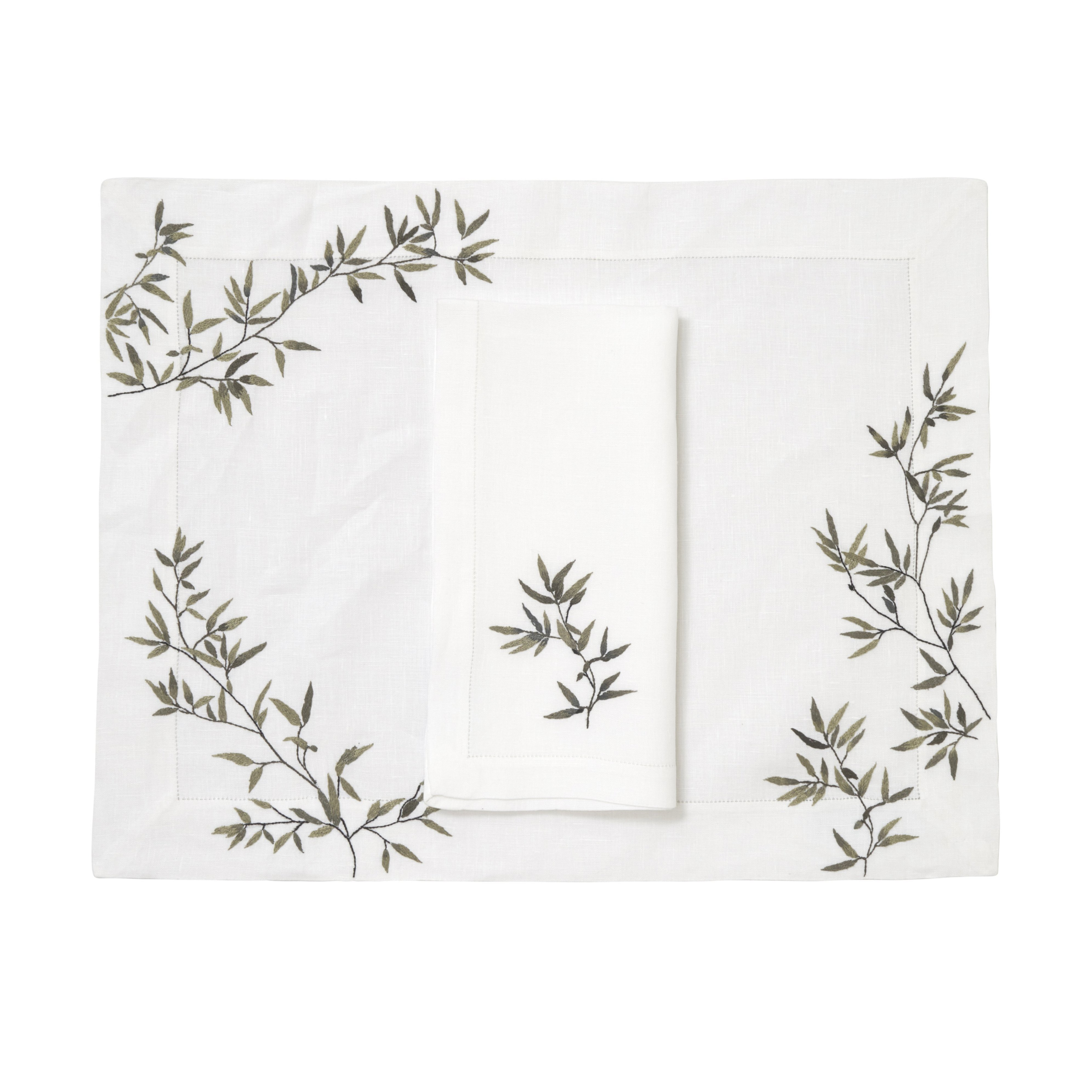 Papyrus Dark Olive Emb. Placemat/Napkin Sets