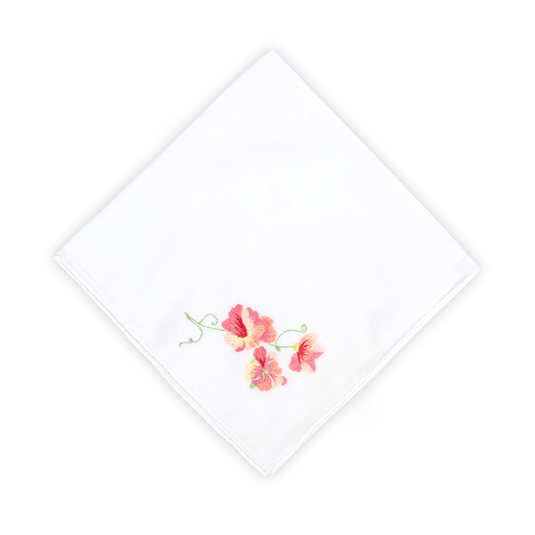 Embroidered Pois de Senteur Pink Handkerchief