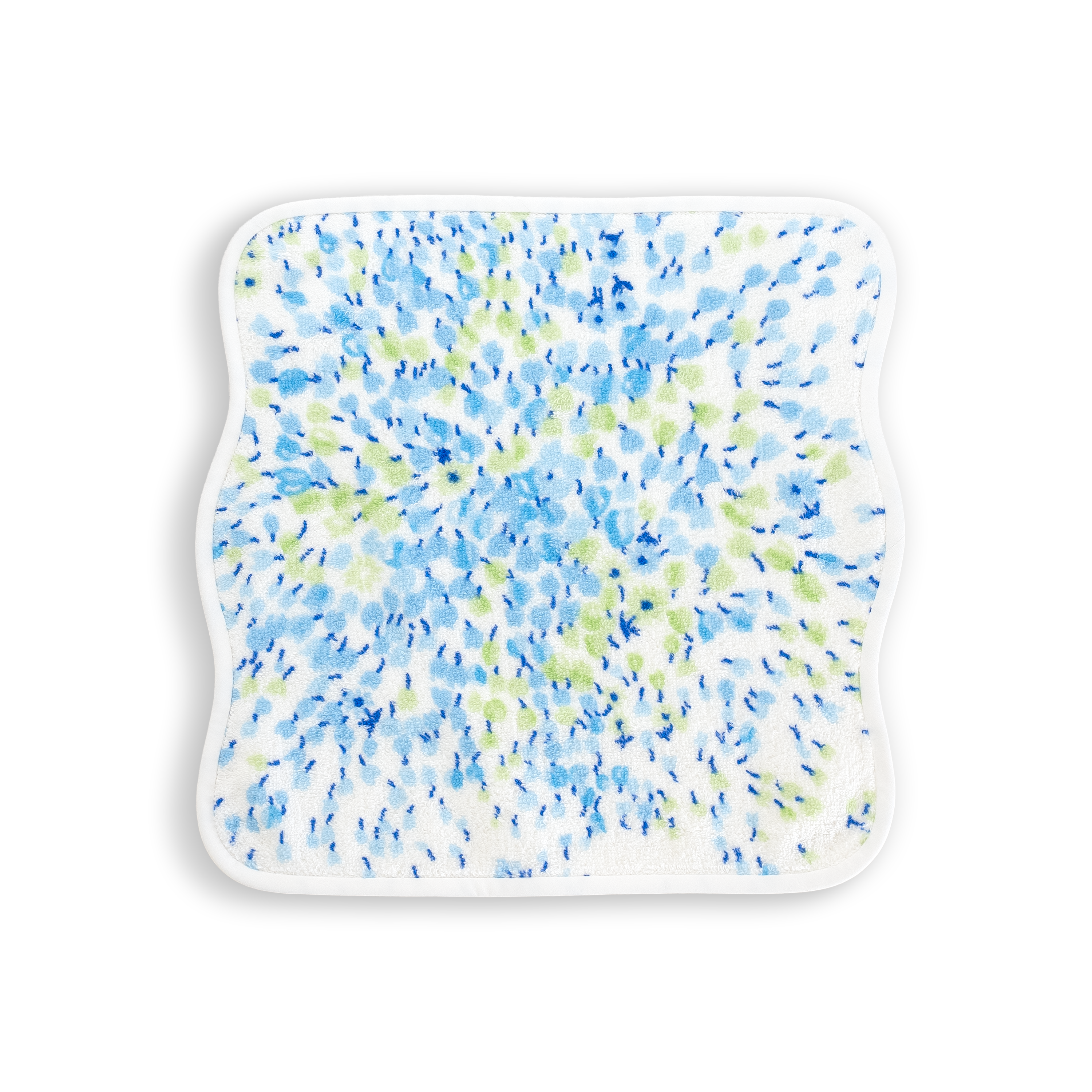 Washcloth of blue and green floral print, Bouquet Eclate