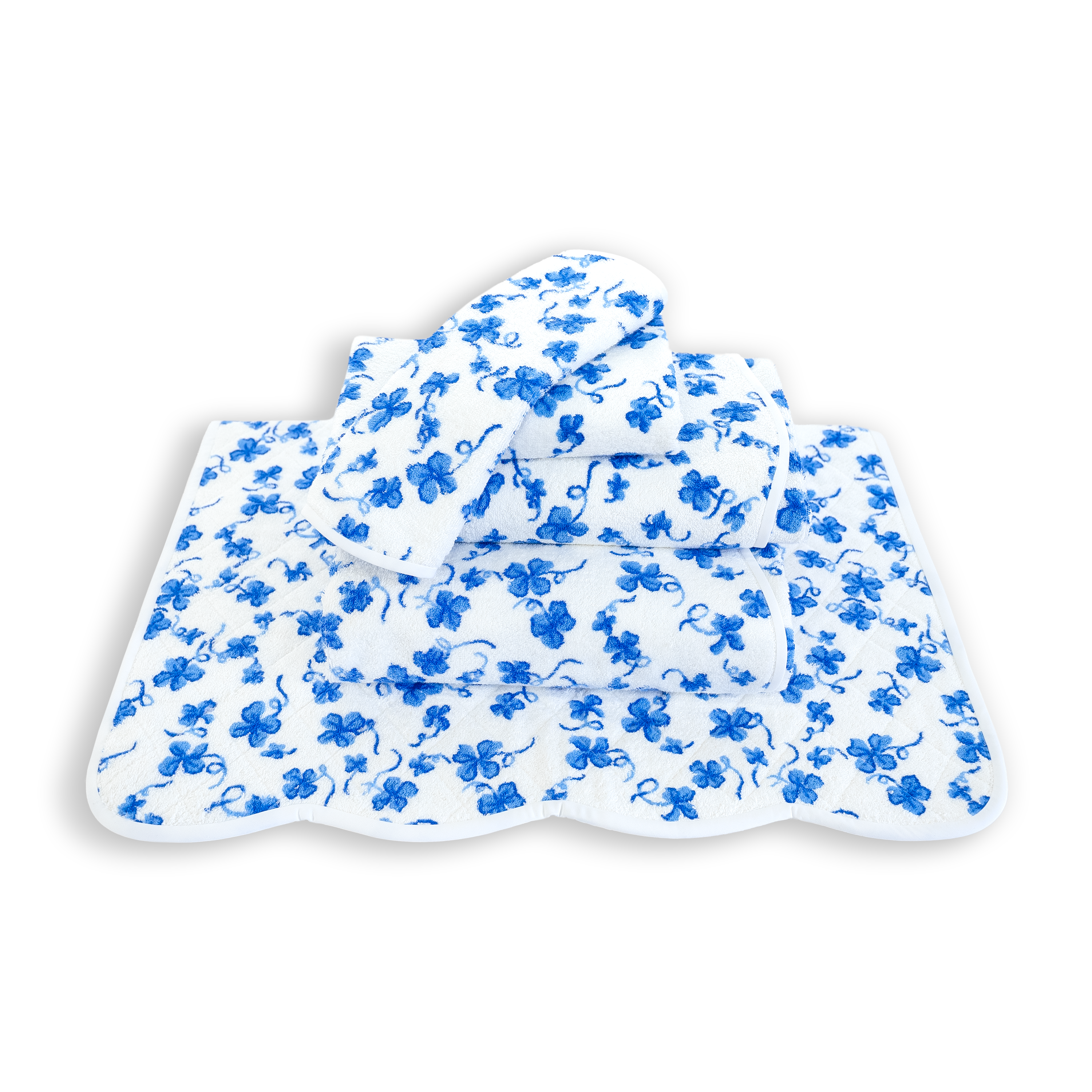 Towel stack of blue clovers