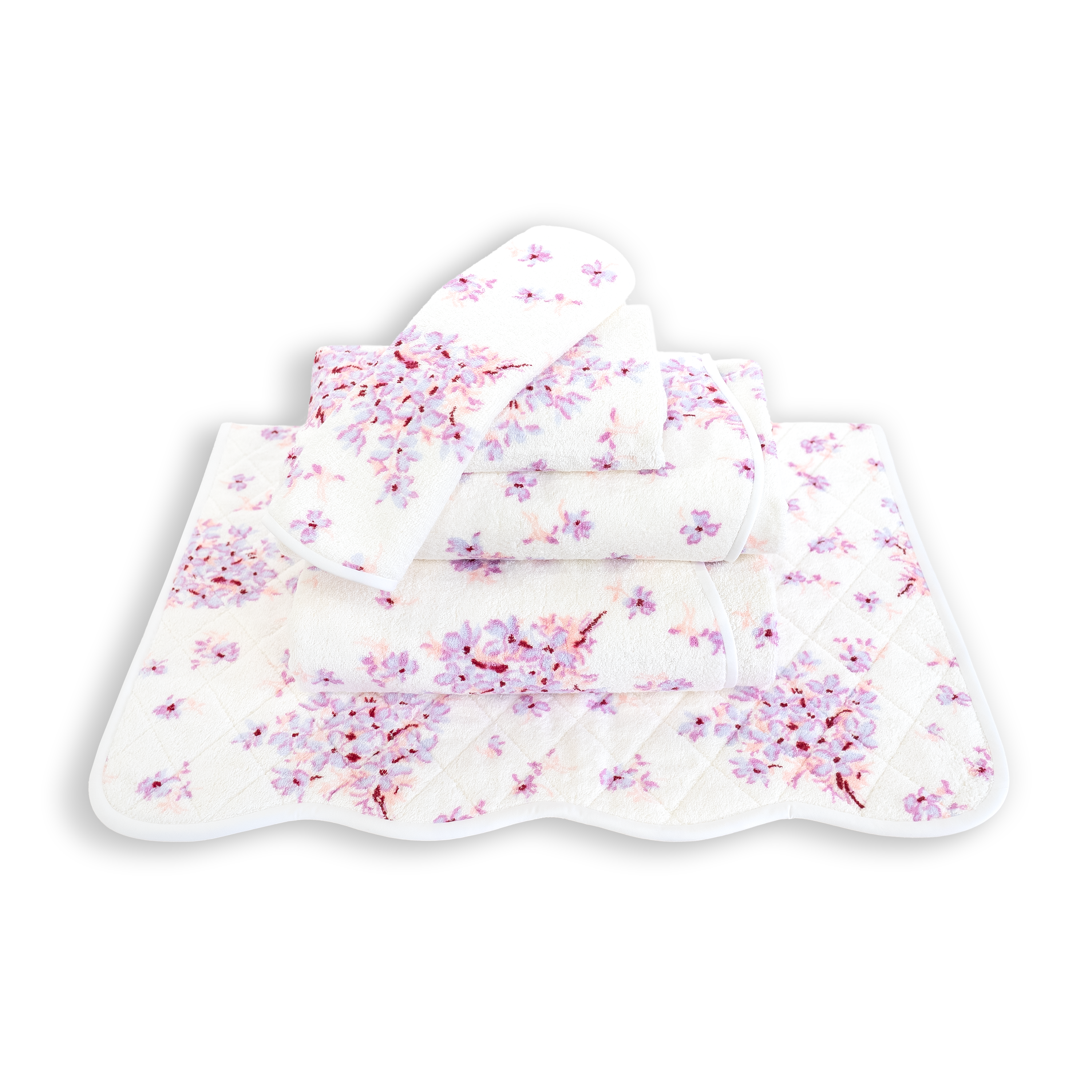 Towel stack of lilac floral print, Violettes Lilac