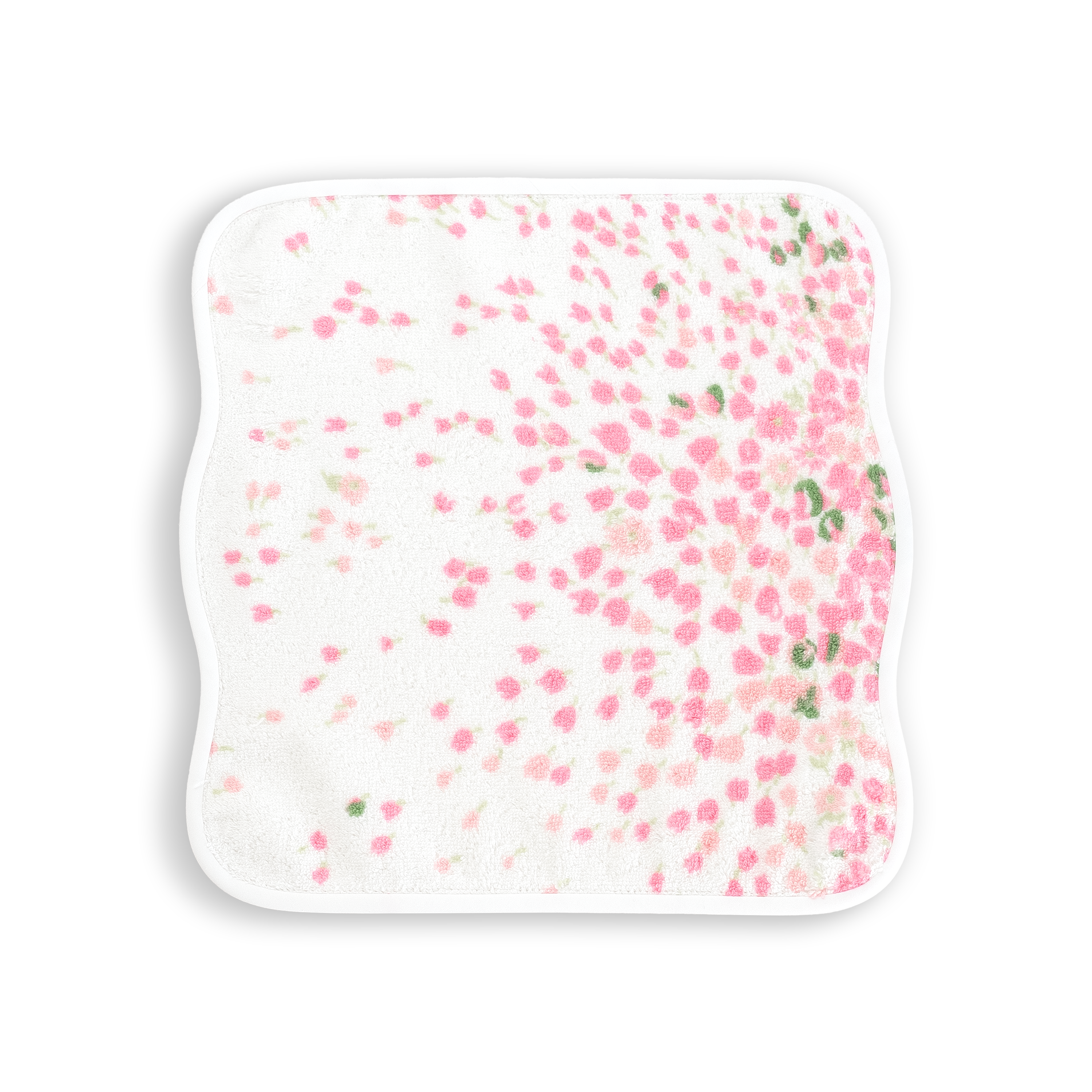 Washcloth of pink and green floral print, Bouquet Eclate