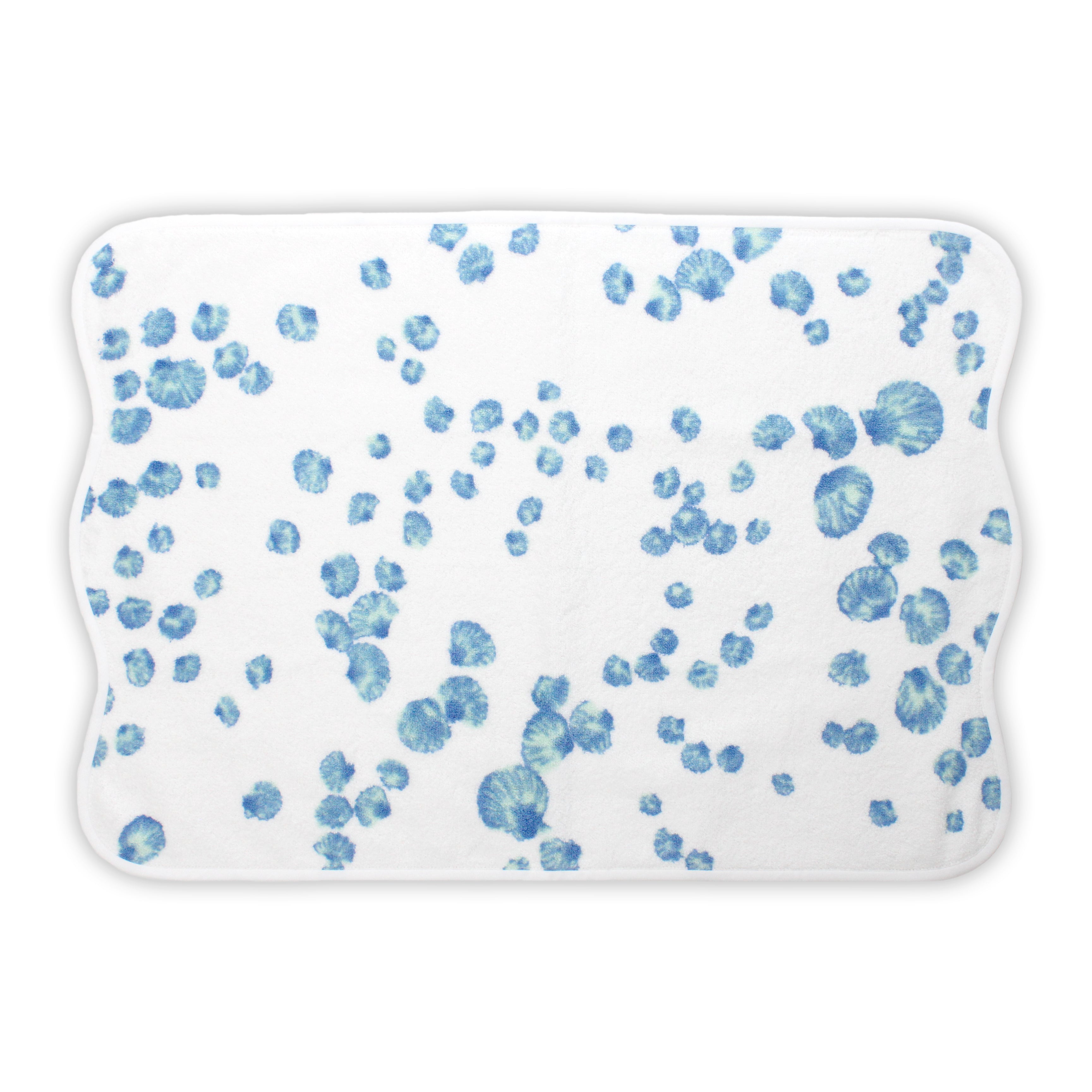 Printed blue shells print, Hand Towel on a solid white background.