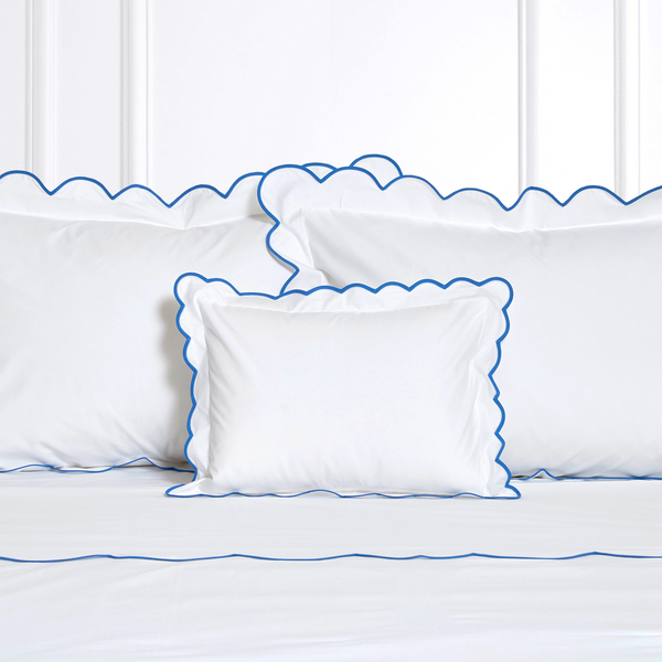 White with #45 Blue Scallop Bed Linens