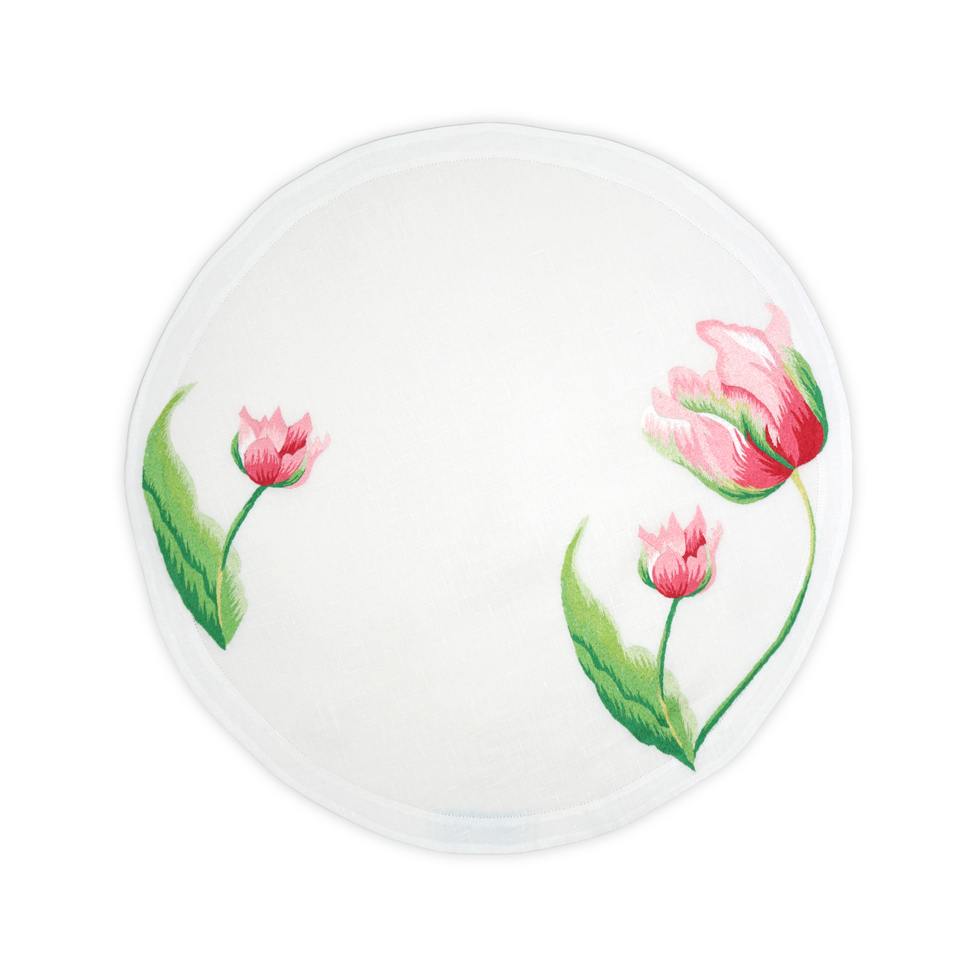 Tulipe Perroquet Pink Round Emb. Placemat/Napkin Sets
