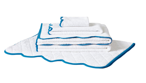 Solid White / #45 Blue Scallop Towels