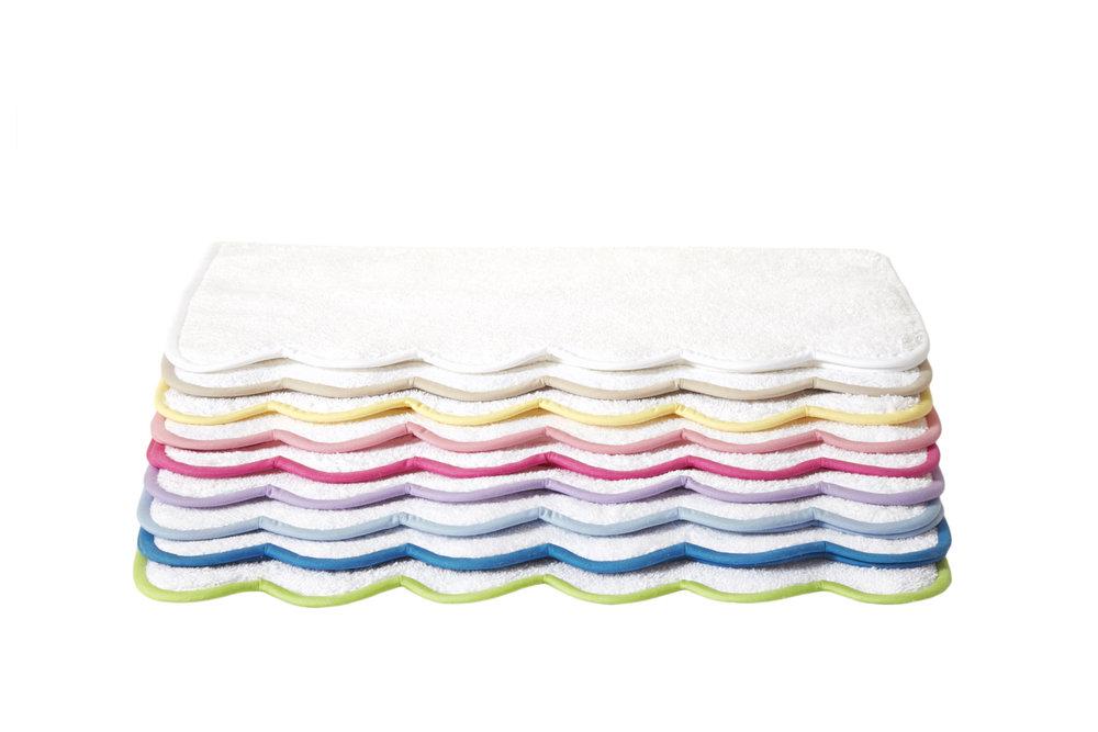 Solid White with #5503 DP Blue Scallop Towels