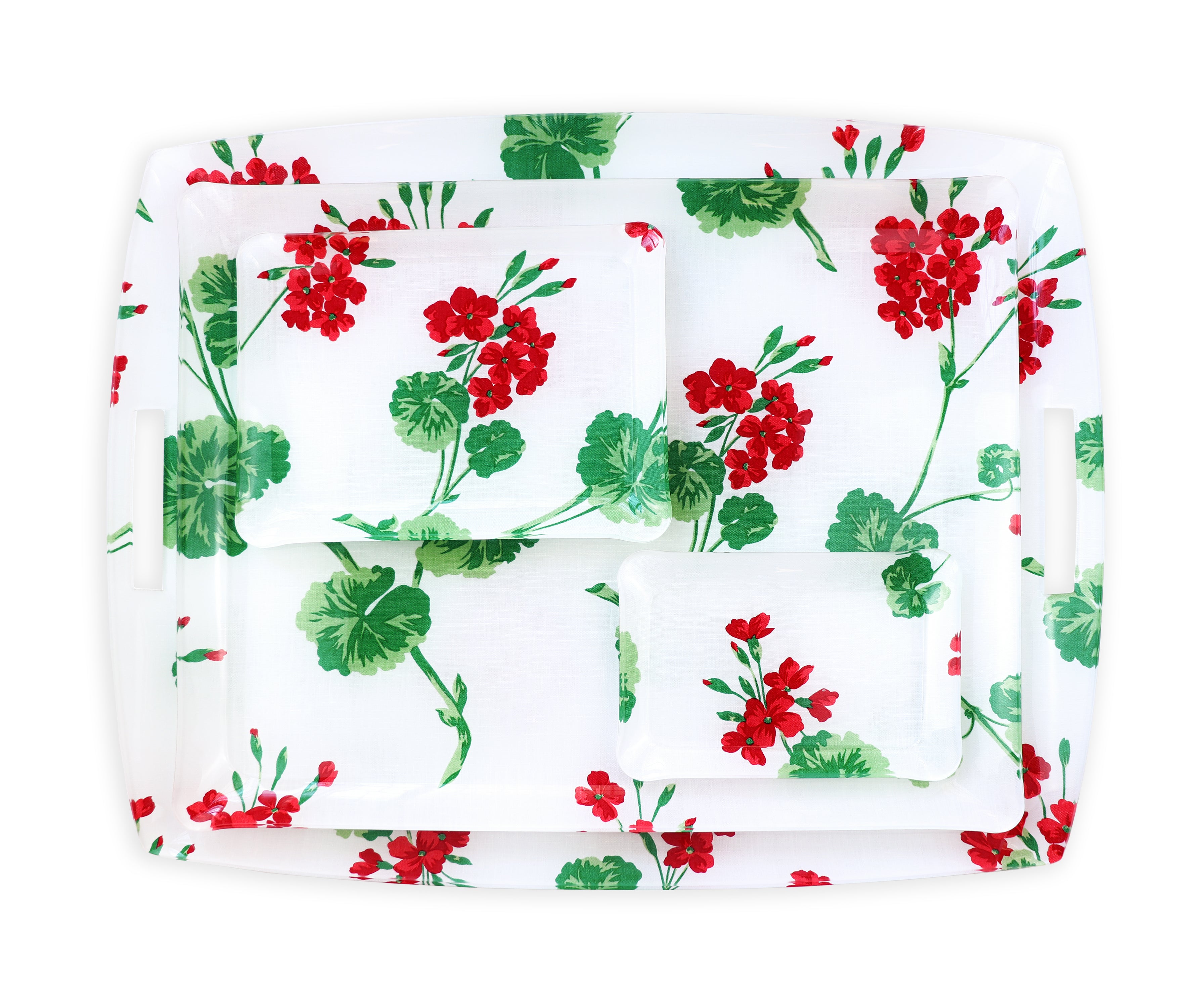 Géraniums Red Laminated Trays