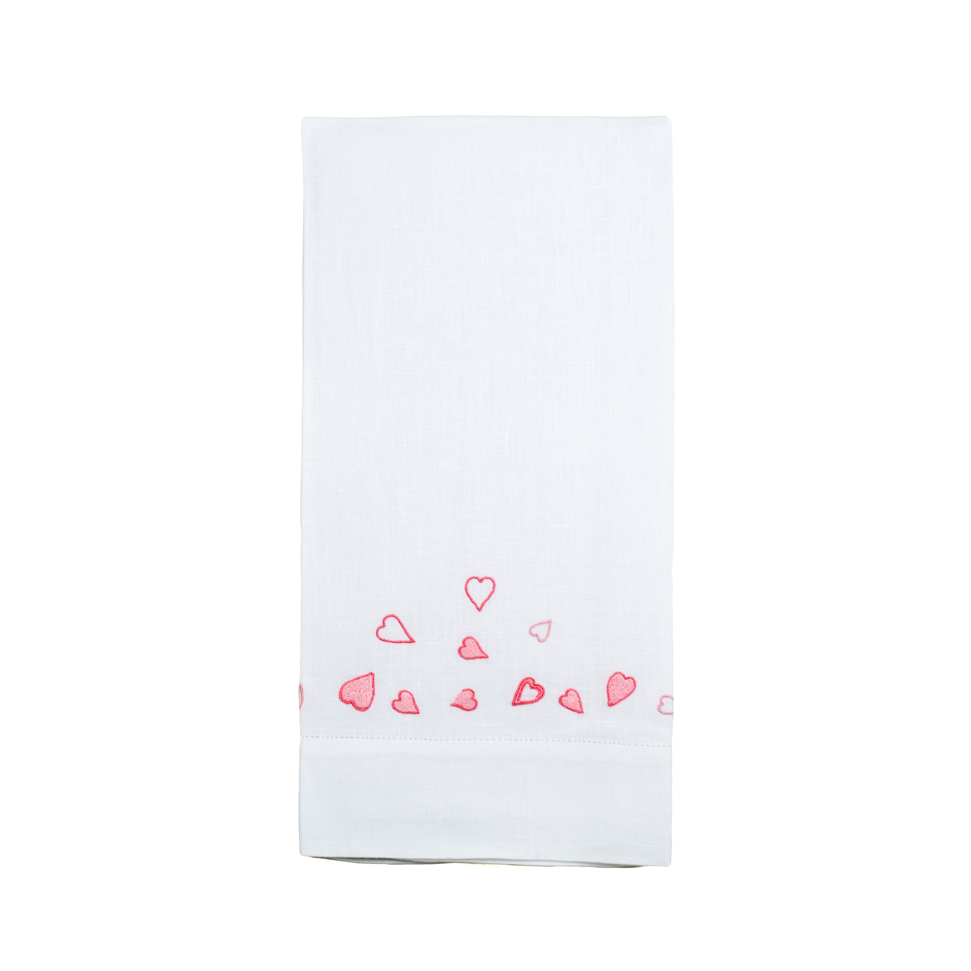 Coeurs 粉红色嵌入物。宾客毛巾