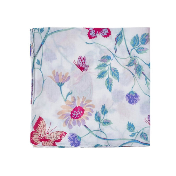 Printed Fleurs et Papillons Turquoise Handkerchief