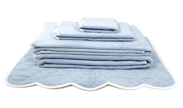 Solid #508 Blue with Scallop White Towels