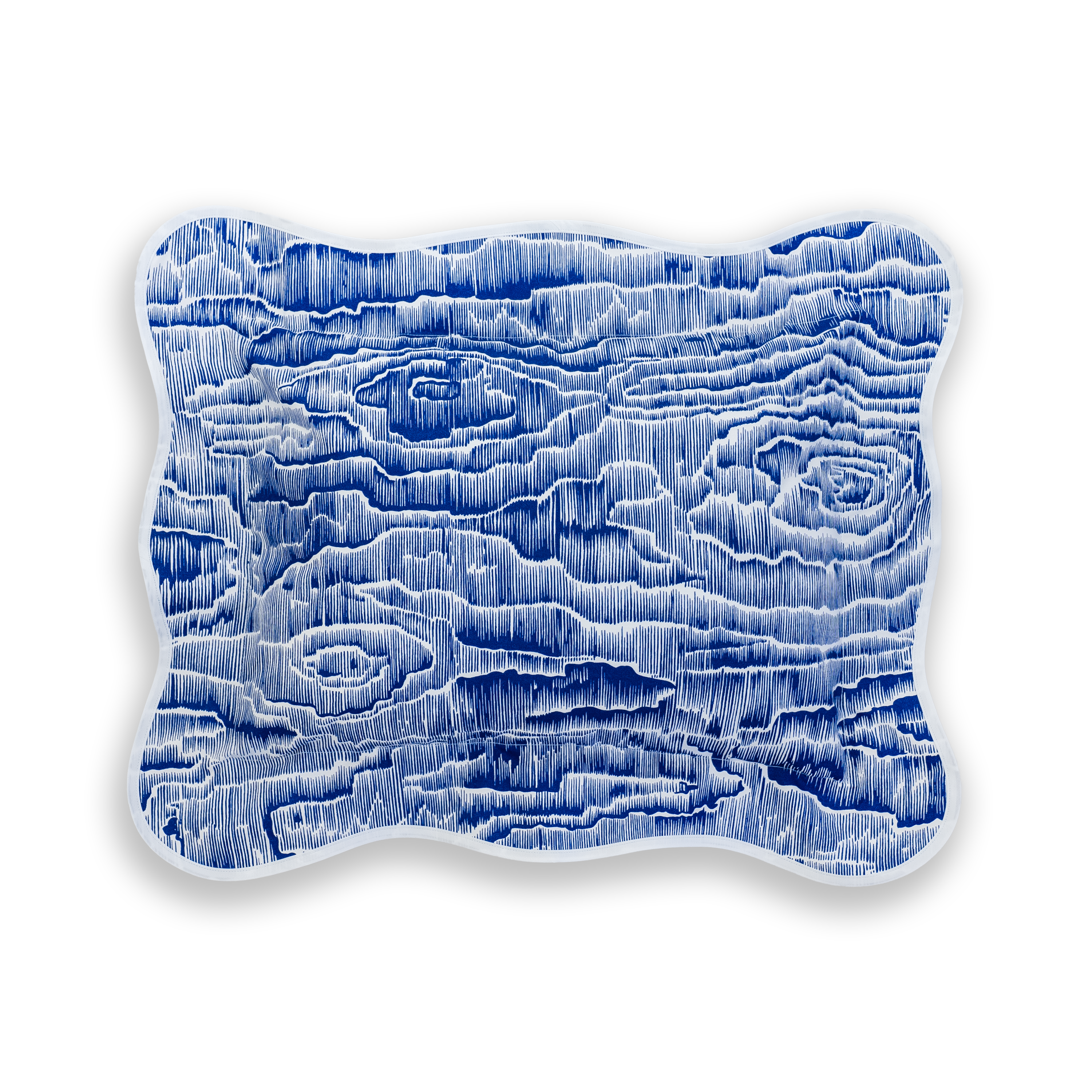 Blue and white textured boudoir sham on a white background