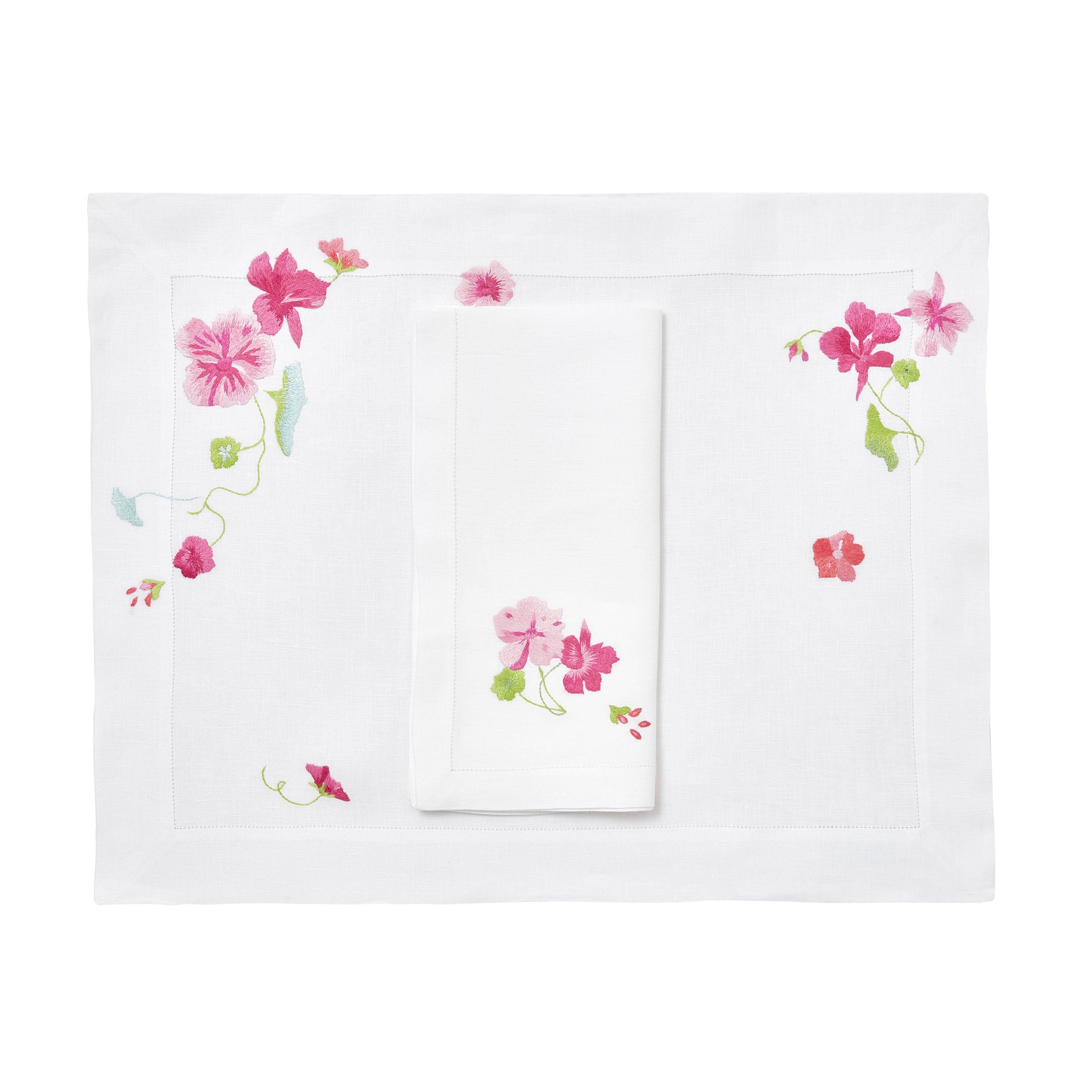 Capucines Pink Emb. Placemat/Napkin Sets