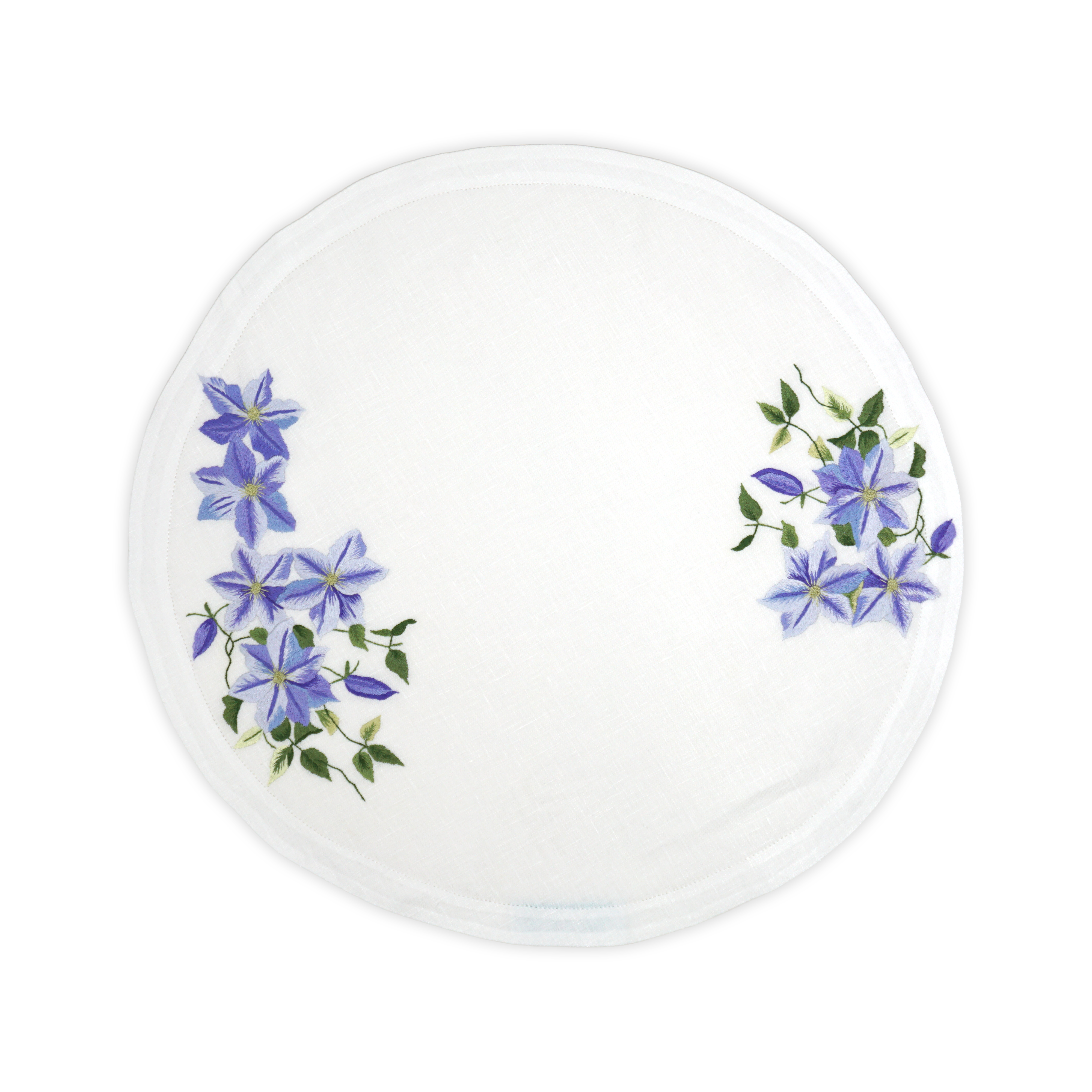 Clematis Blue Round Emb. Placemat/Napkin Sets