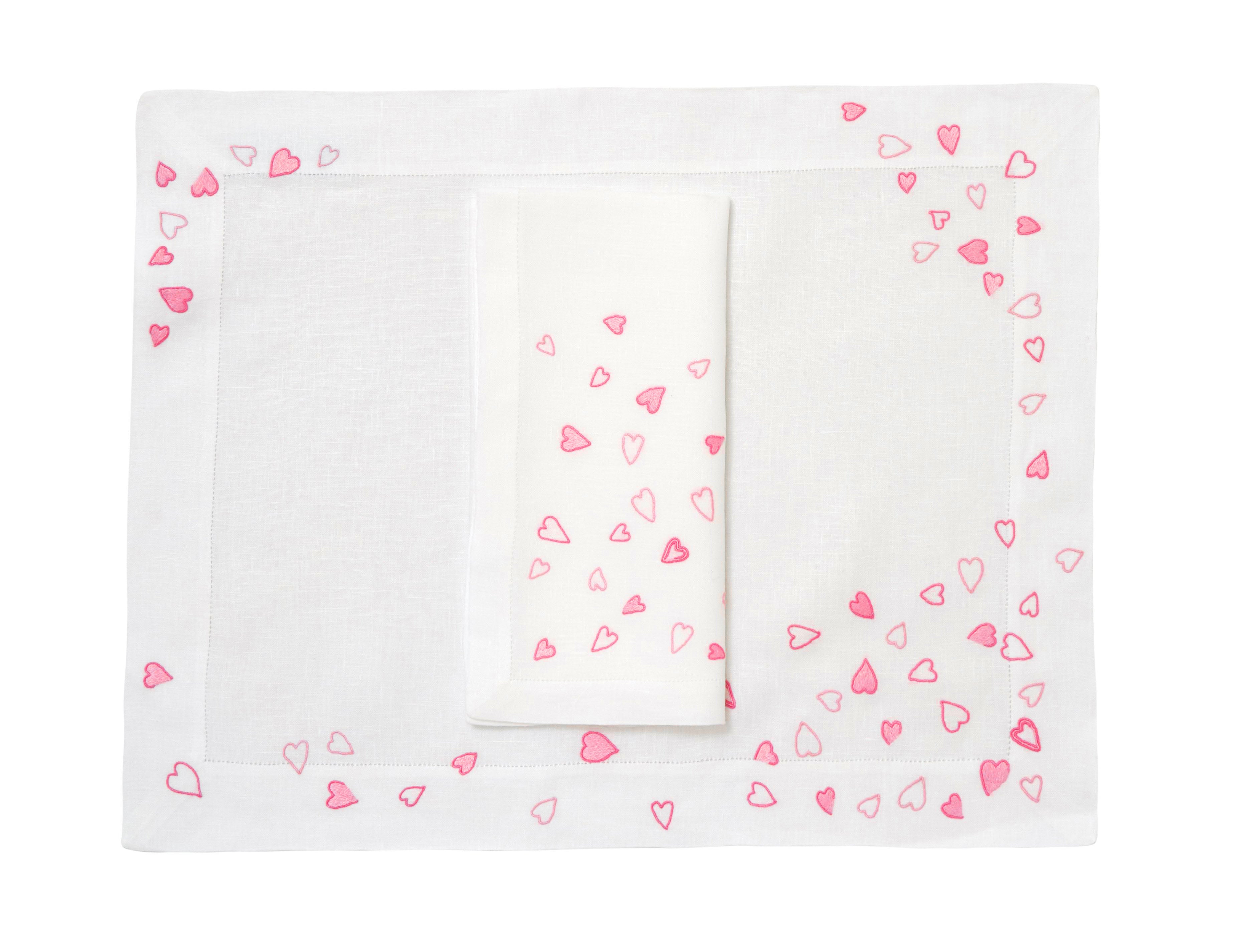 Coeurs Pink Emb. Placemat/Napkin Sets