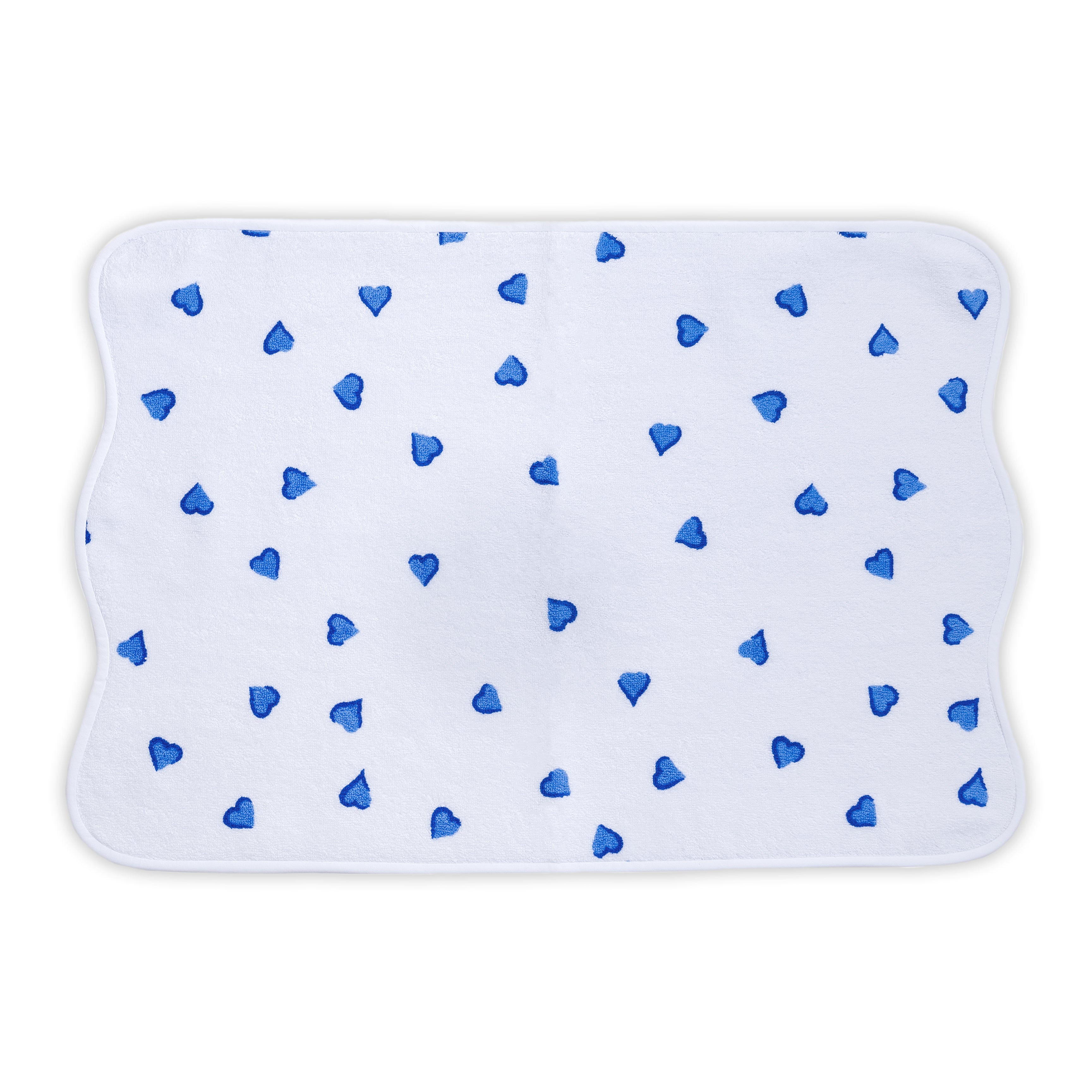 Printed blue hearts, Coeurs print, Hand Towel on a solid white background.