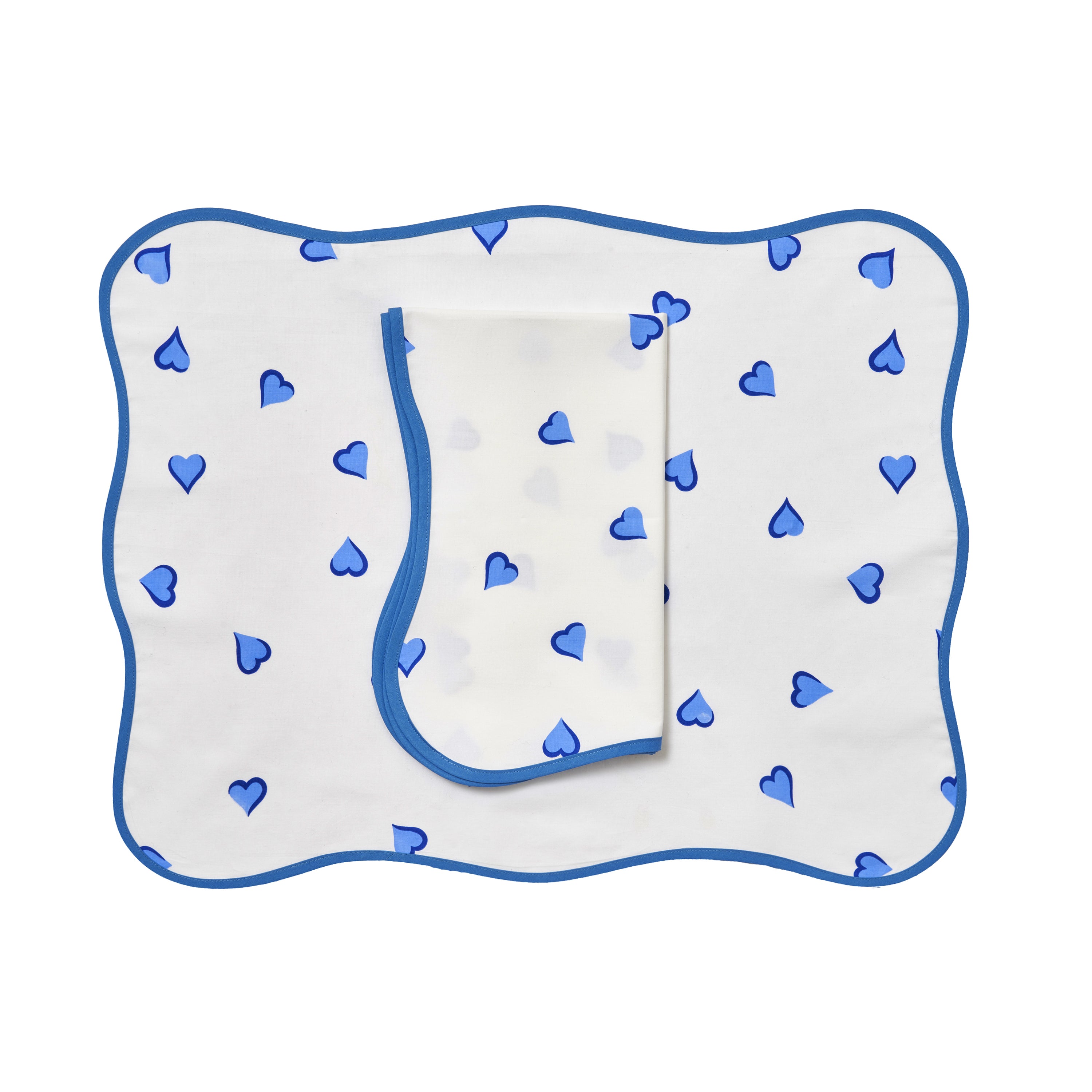 Coeurs Blue Printed Placemat/Napkin Set