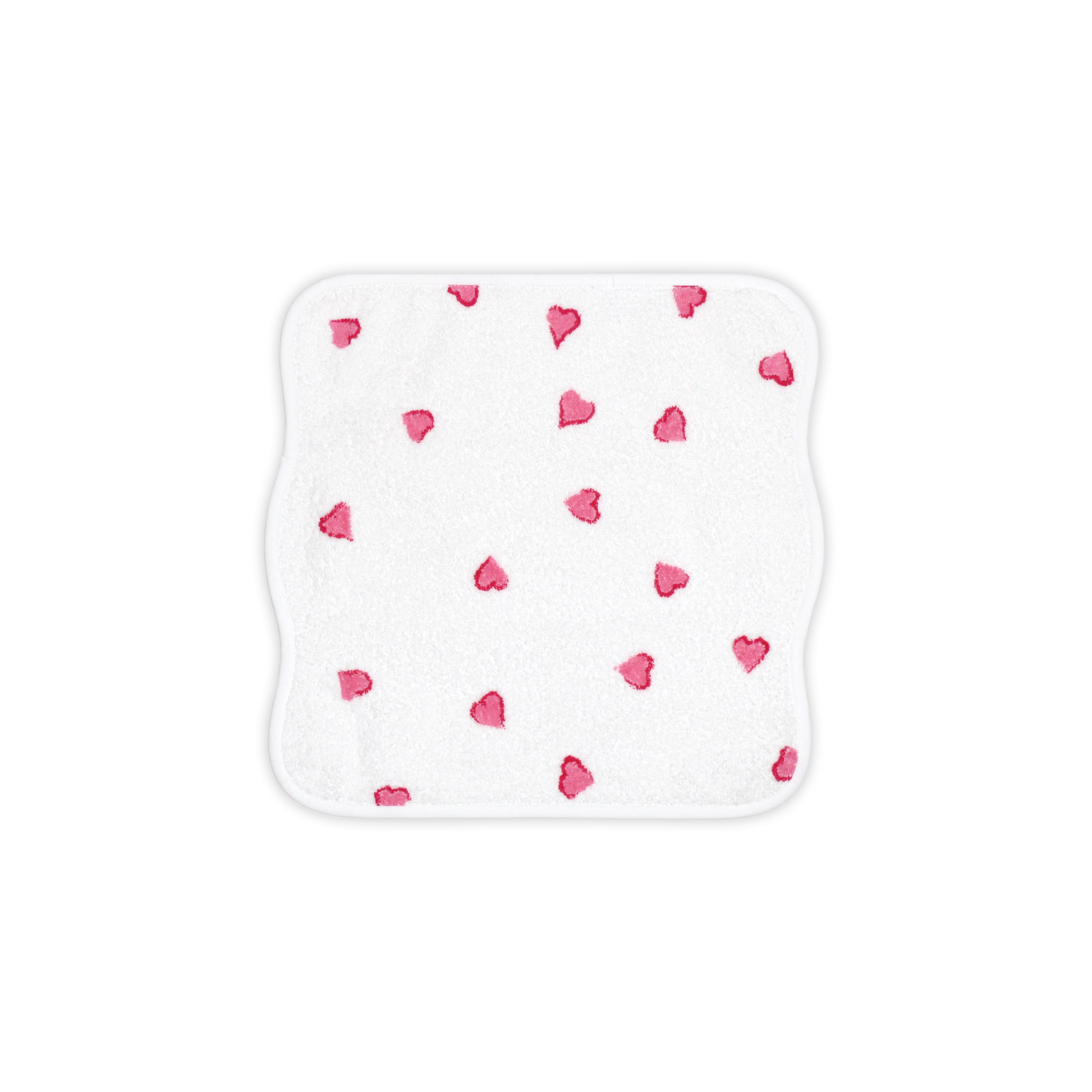 Printed Hearts in Pink Washcloth on a solid white background.