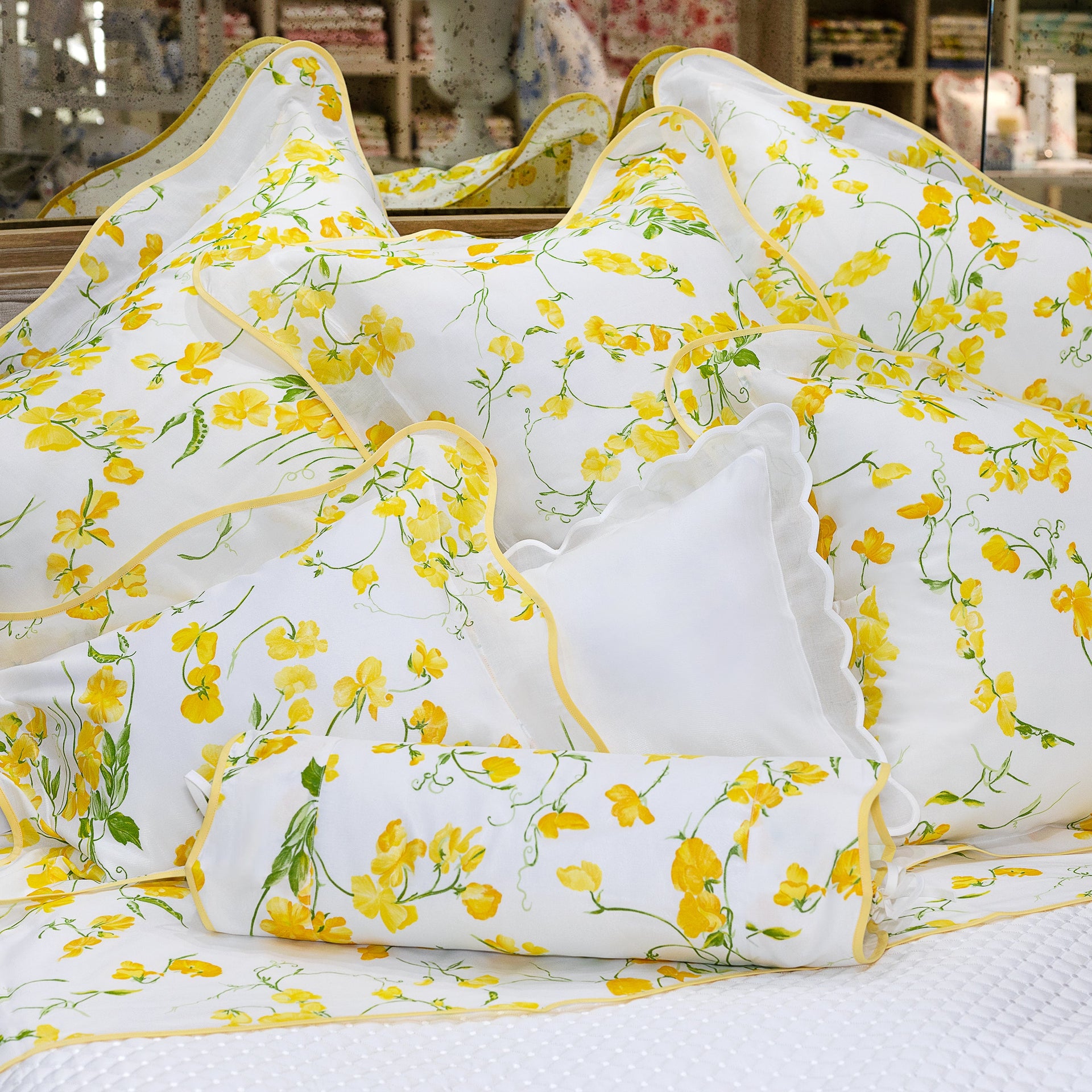 Jeté de Fleurs DP Blue Bed Linens - D Porthault Jeté de Fleurs DP Blue Bed Linens - D Porthault