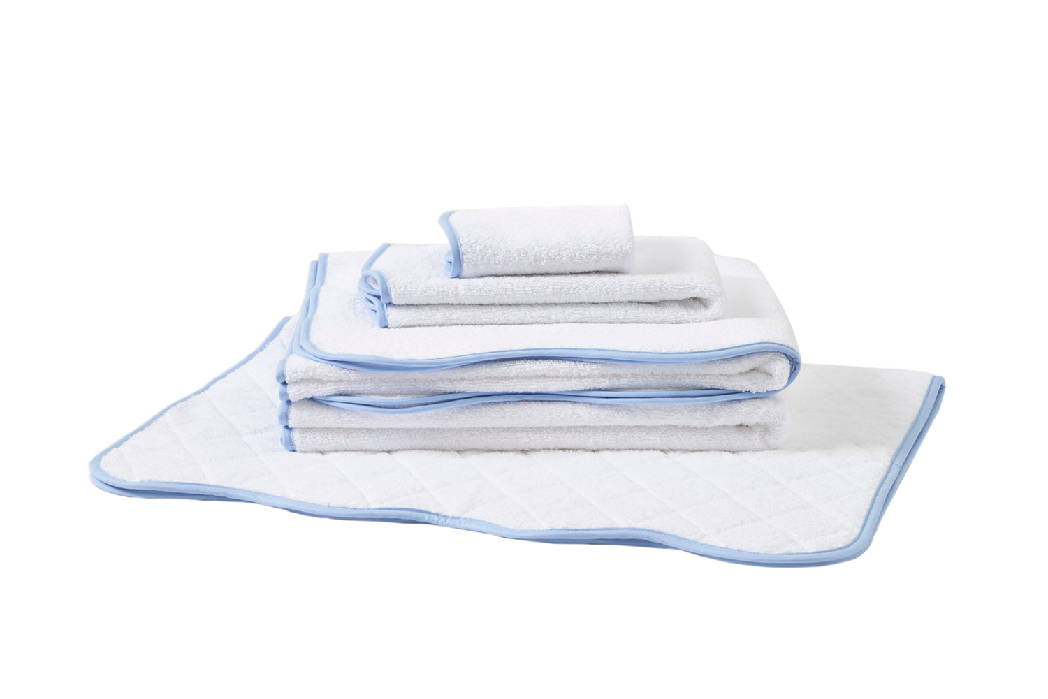 Solid White / Wavy #508 Light Blue Towels