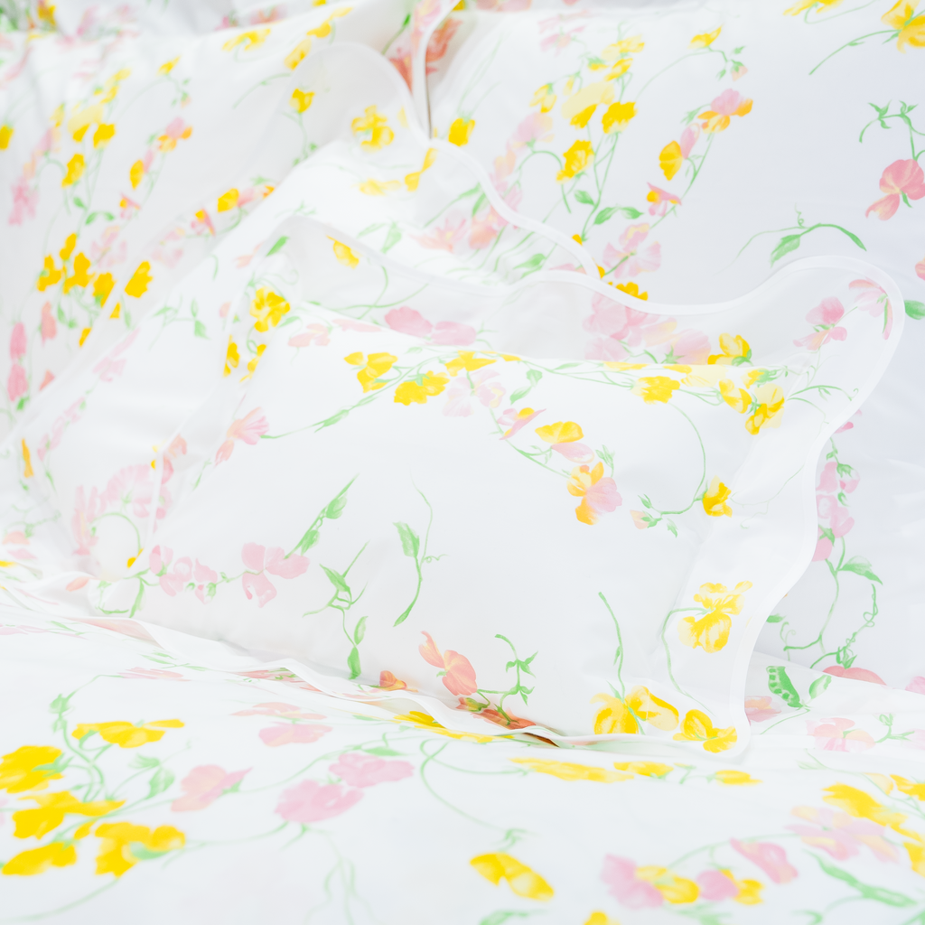 Pois de Senteur Pink/Yellow Wavy Bed Linens