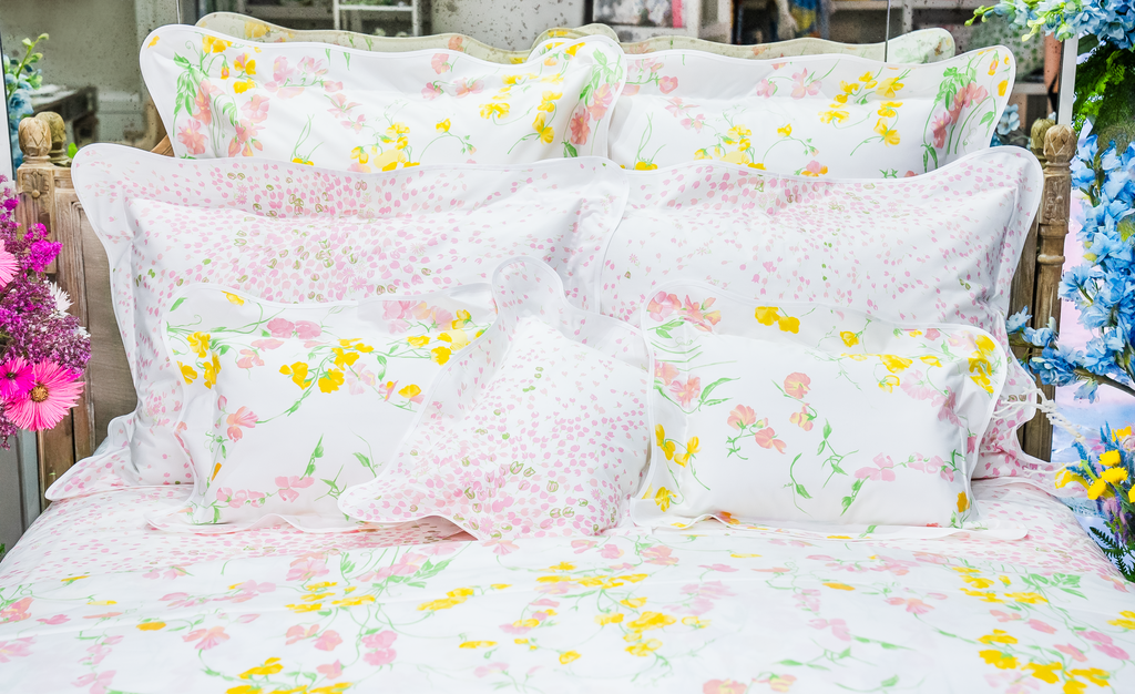 Pois de Senteur Pink/Yellow Wavy Bed Linens