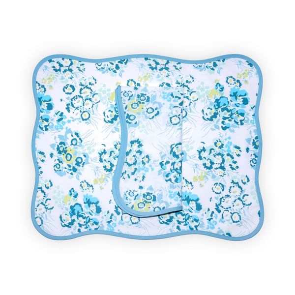 New York Mille Fleurs Blue/Green Printed Placemat/Napkin Set