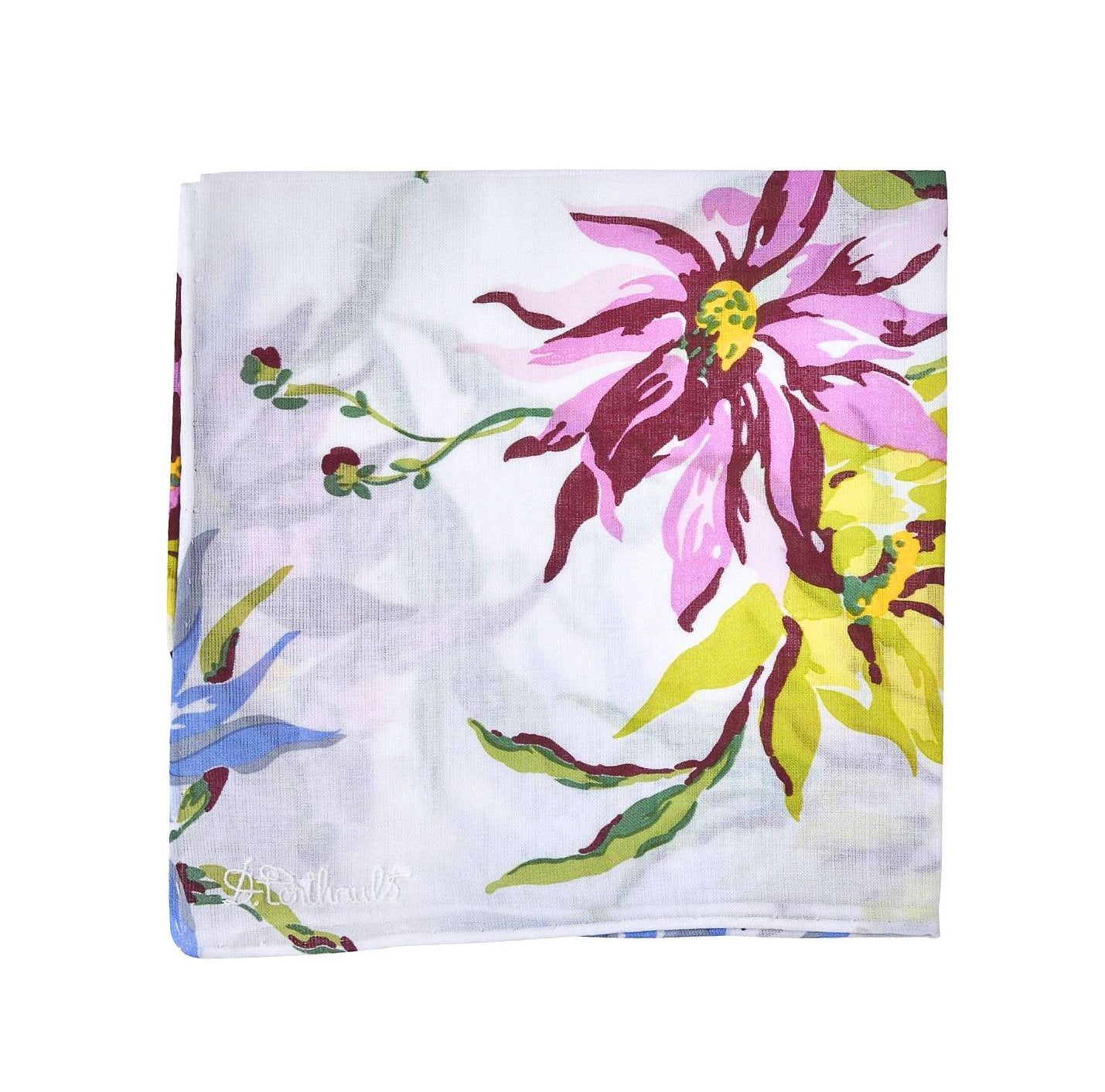 Dahlia printed voile handkerchief. Shown on a white background.
