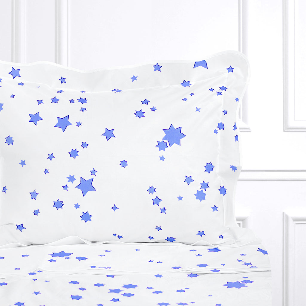 Etoiles Blue Wavy White Bed Linens