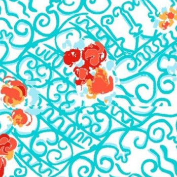 Fer Forgé Fleuri Turquoise/Red Printed Placemat/Napkin Set