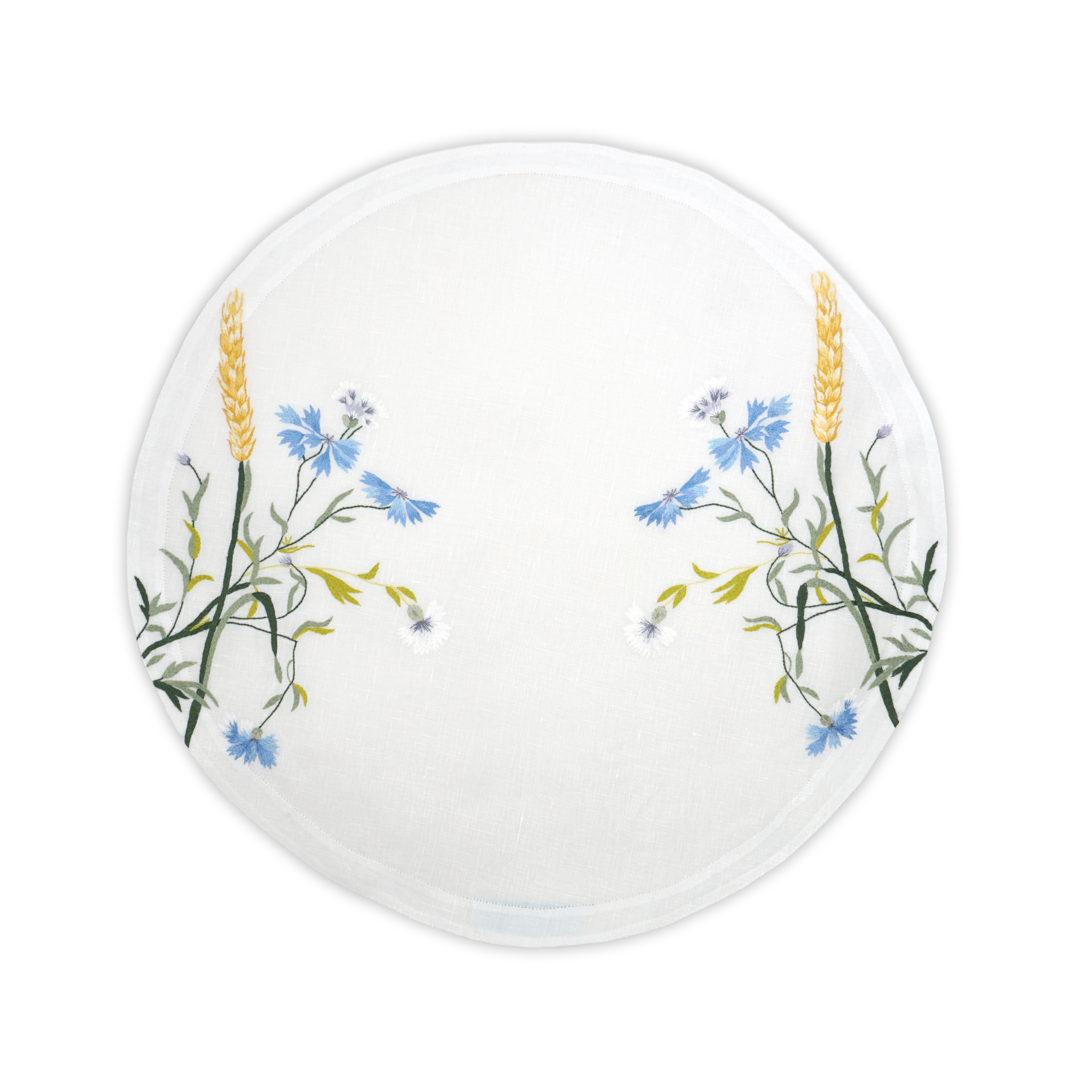 Fleurs Bleues Round Emb. Placemat/Napkin Sets