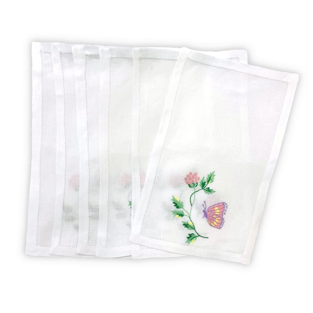 Fleurs et Papillons Emb. Cocktail Napkin Sets