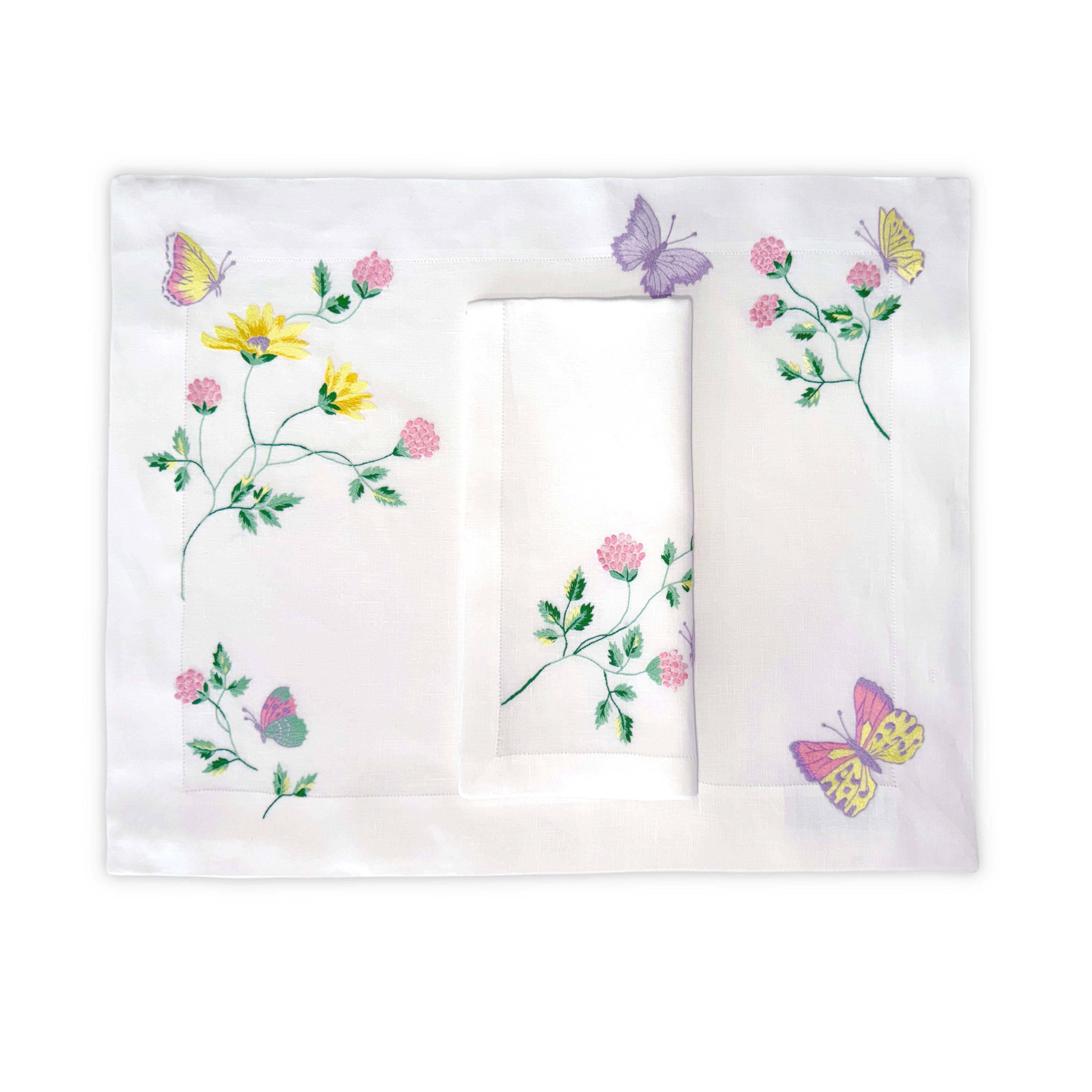 Fleurs et Papillons Emb. Placemat/Napkin Sets