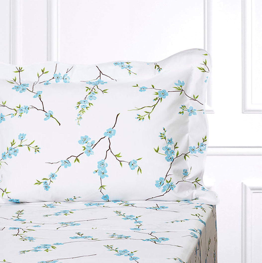 Fleurs de Pêcher Blue Bed Linens