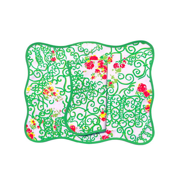 Fer Forgé Fleuri 绿色/红色印花餐垫/餐巾套装