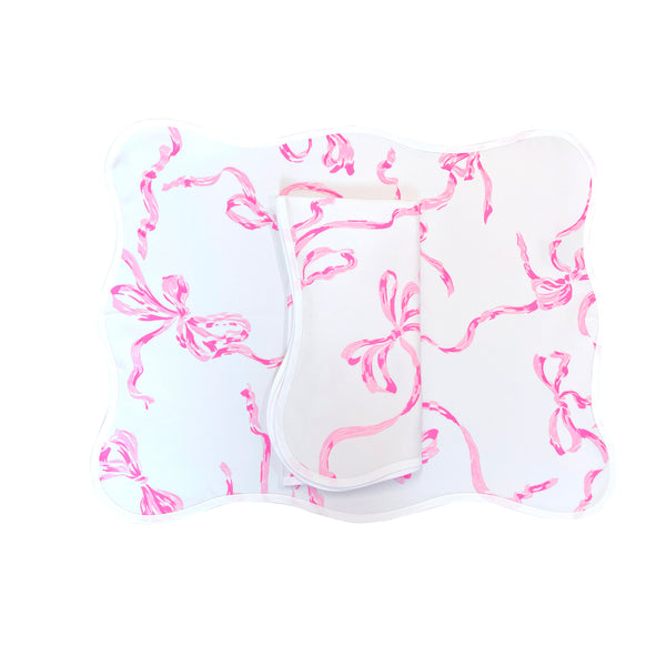 鲁班斯粉色印花餐垫/餐巾套装